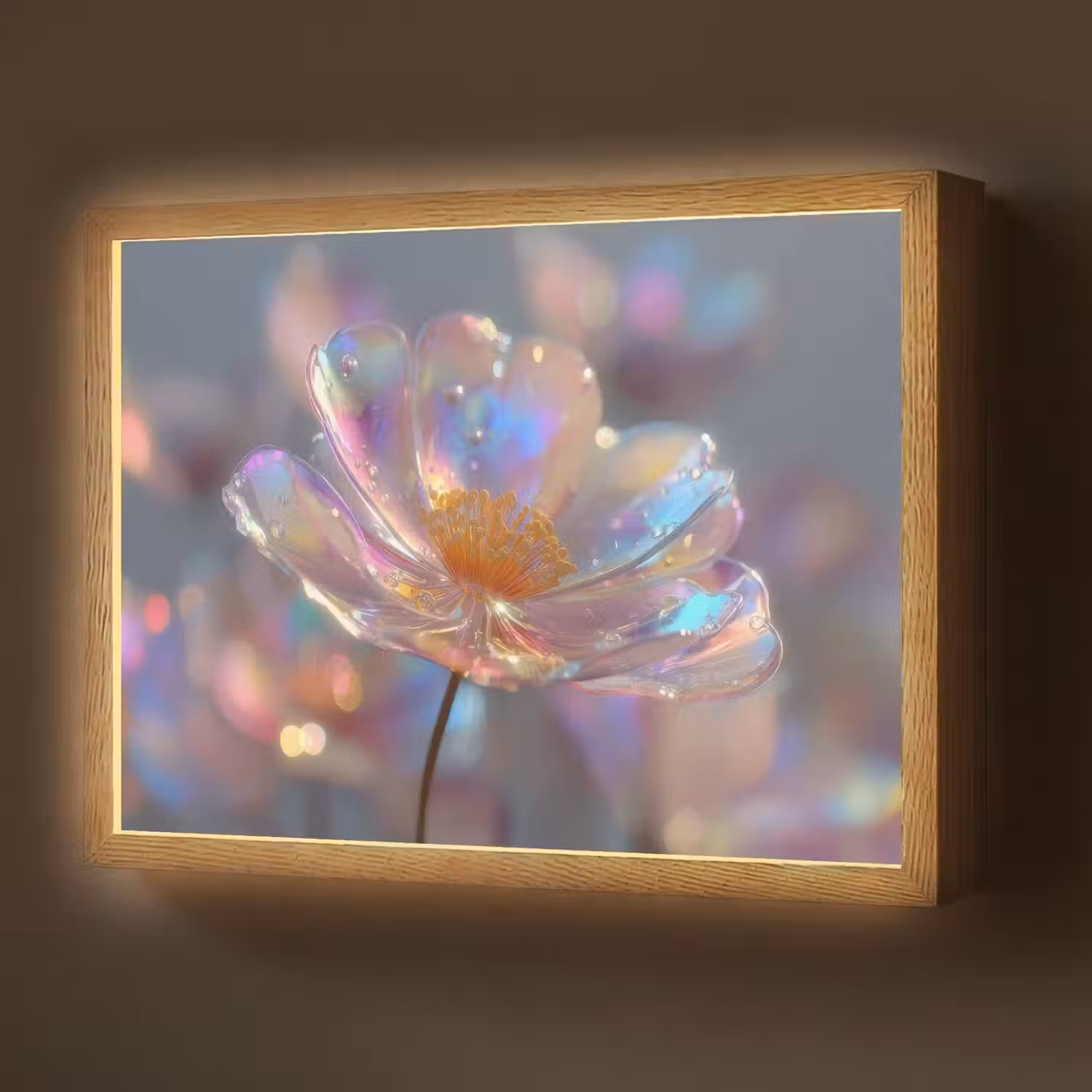 Bloem - Transparant - Pastelkleuren - Druppels Light Box met batterij (Wandlamp) middel -z3d_website