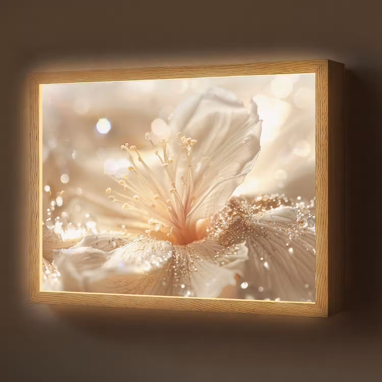 Bloem - Wit - Glitter - Goud - Modern Light Box met batterij (Wandlamp) middel -z3d_website