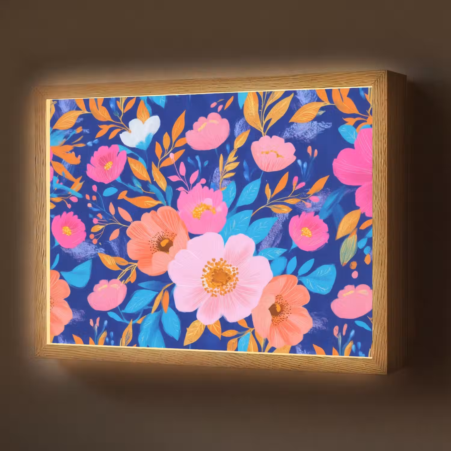 Bloemen - Blauw - Roze Light Box met batterij (Wandlamp) middel -z3d_website