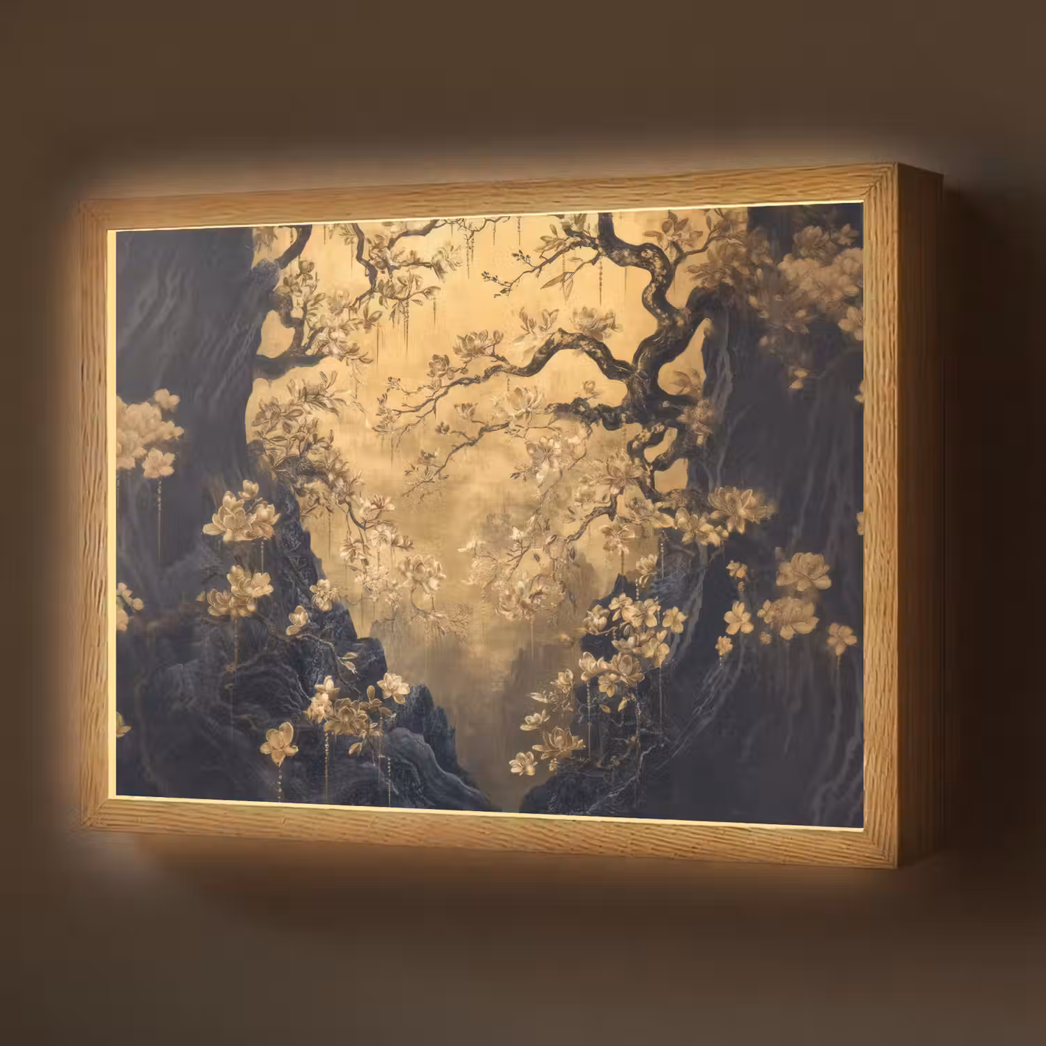 Bloemen - Takken - Goud - Sierlijk Light Box met batterij (Wandlamp) middel -z3d_website