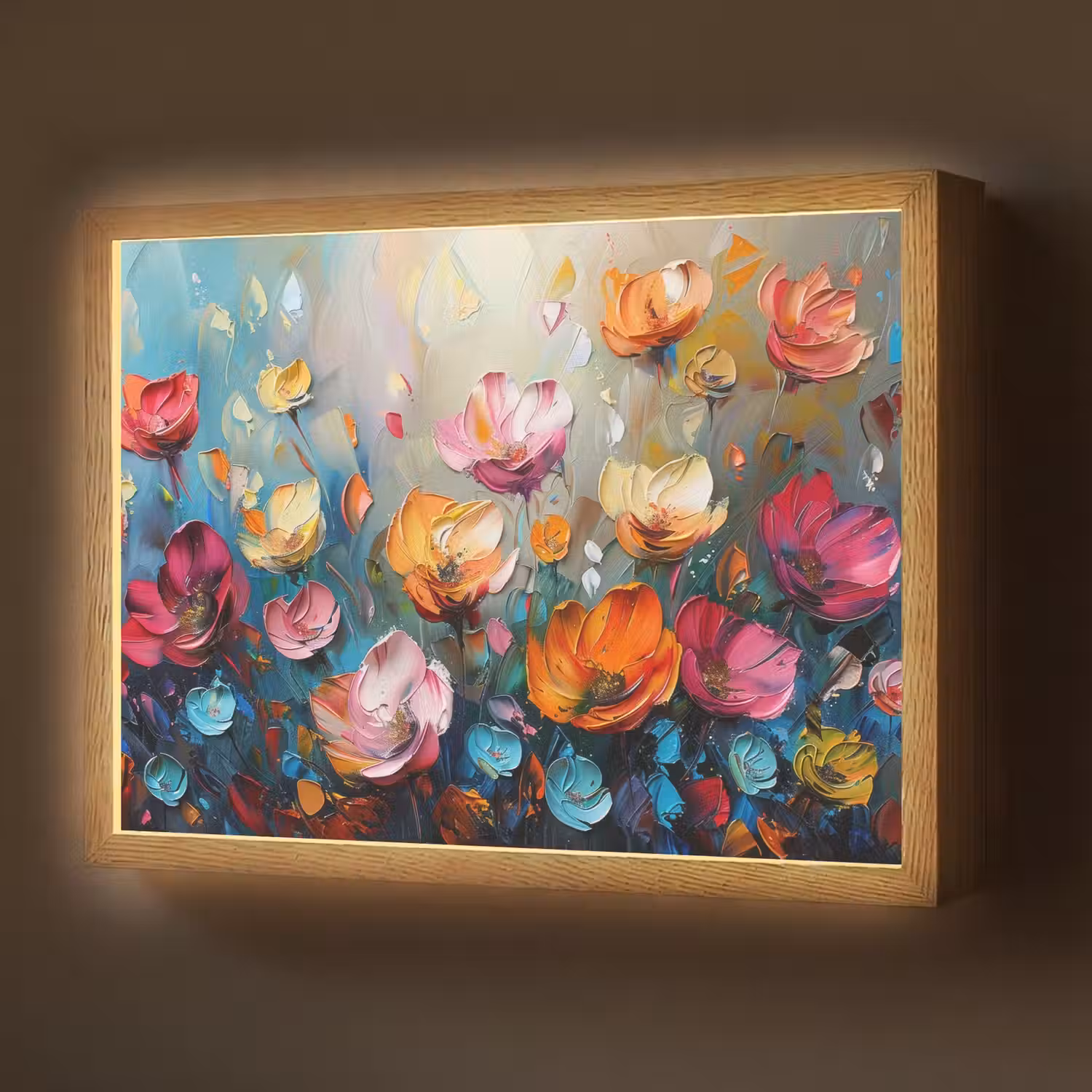 Bloemen - Kleurrijk - Abstract - Verf - Natuur Light Box met batterij (Wandlamp) middel -z3d_website
