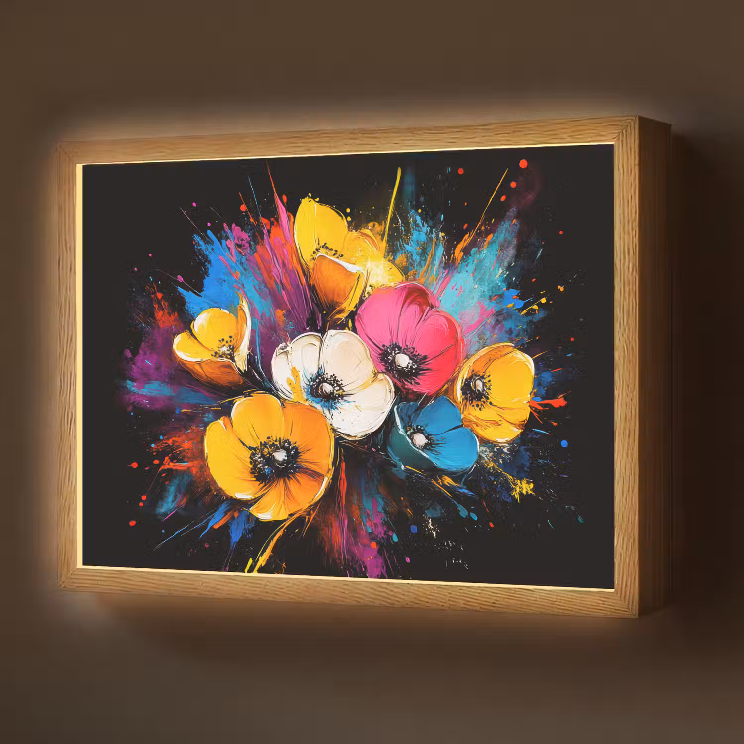 Bloemen - Kleurrijk - Graffiti - Modern - Boeket Light Box met batterij (Wandlamp) middel -z3d_website