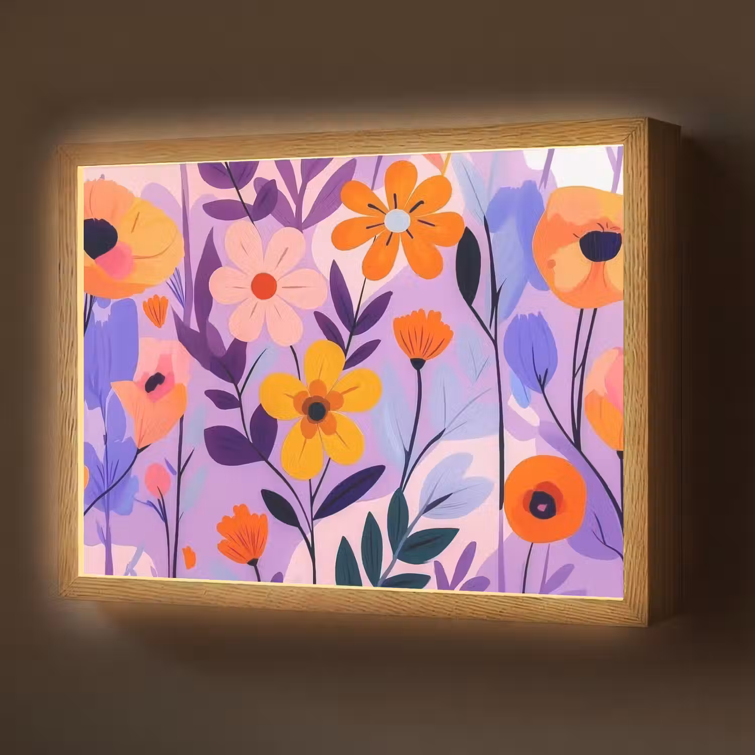 Bloemen - Kleurrijk - Bladeren Light Box met batterij (Wandlamp) middel -z3d_website