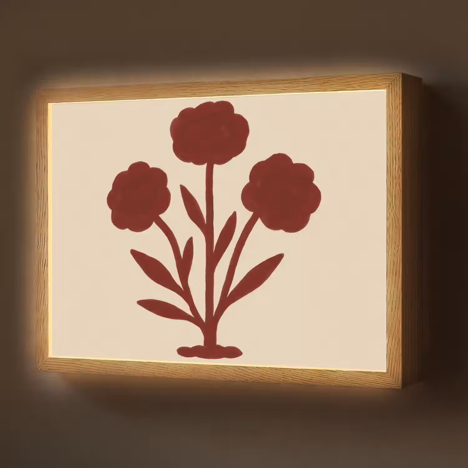 Bloemen - Bladeren - Rood - Minimalistisch Light Box met batterij (Wandlamp) middel -z3d_website