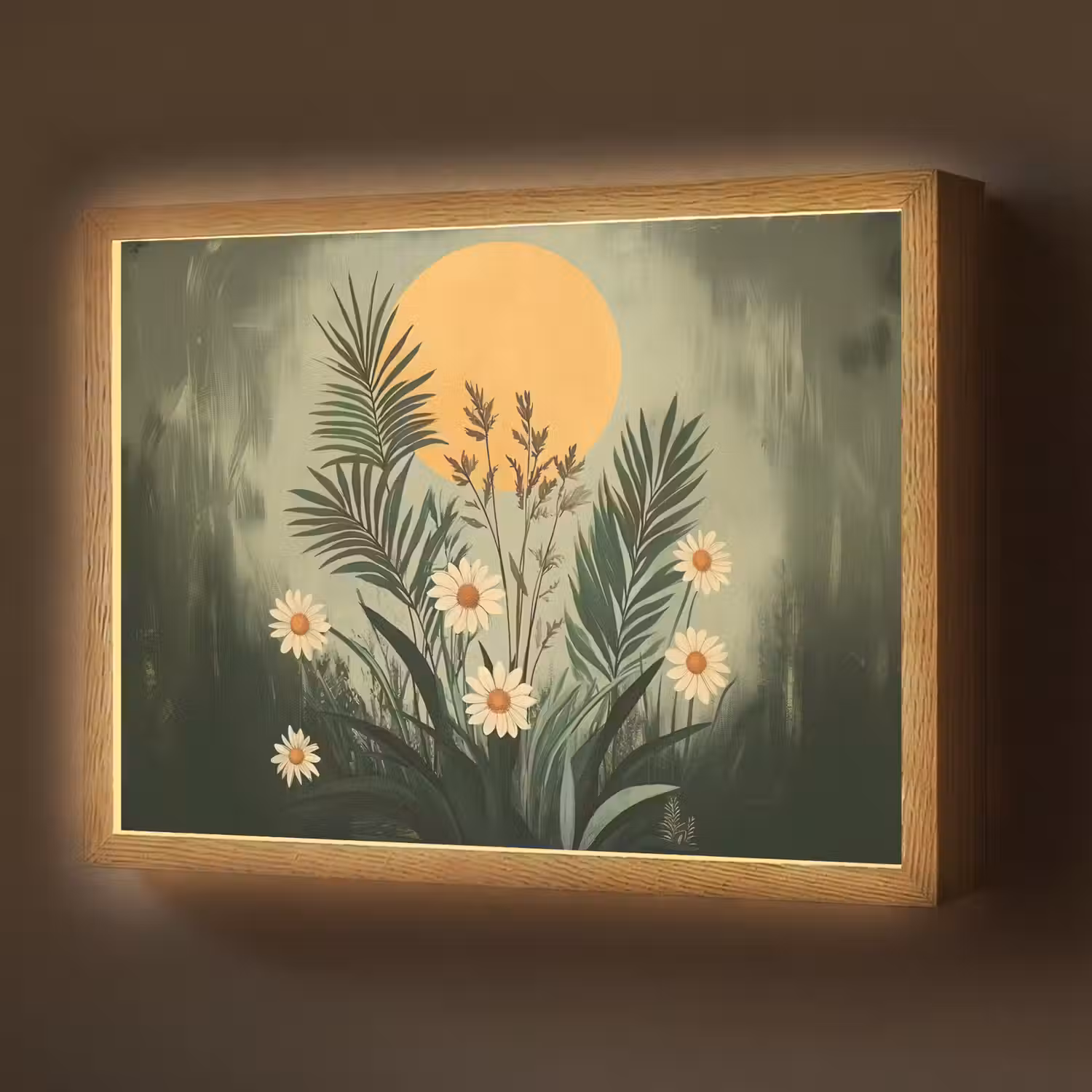 Bloemen - Bladeren - Zon - Groen Light Box met batterij (Wandlamp) middel -z3d_website