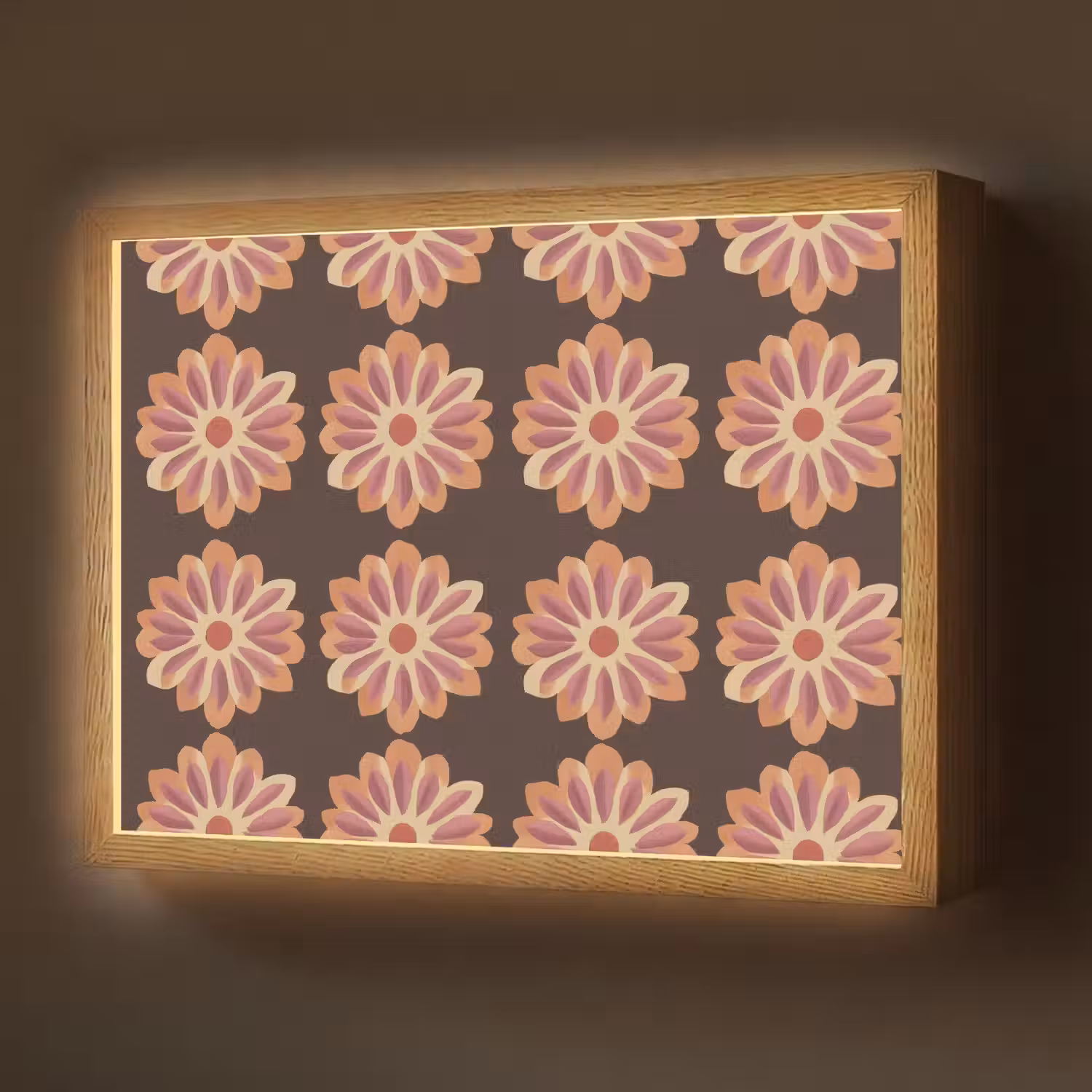Bloemen - Patroon - Bruin Light Box met batterij (Wandlamp) middel 907 -z3d_website