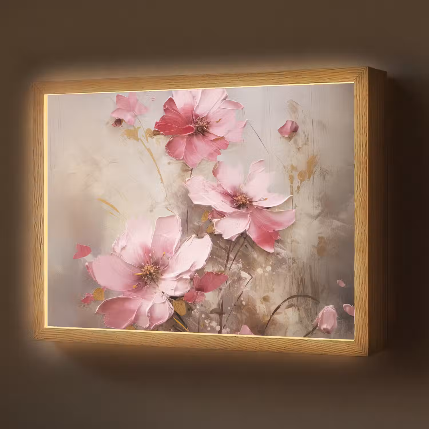Bloemen - Roze - Kunst - Watercolor Light Box met batterij (Wandlamp) middel -z3d_website