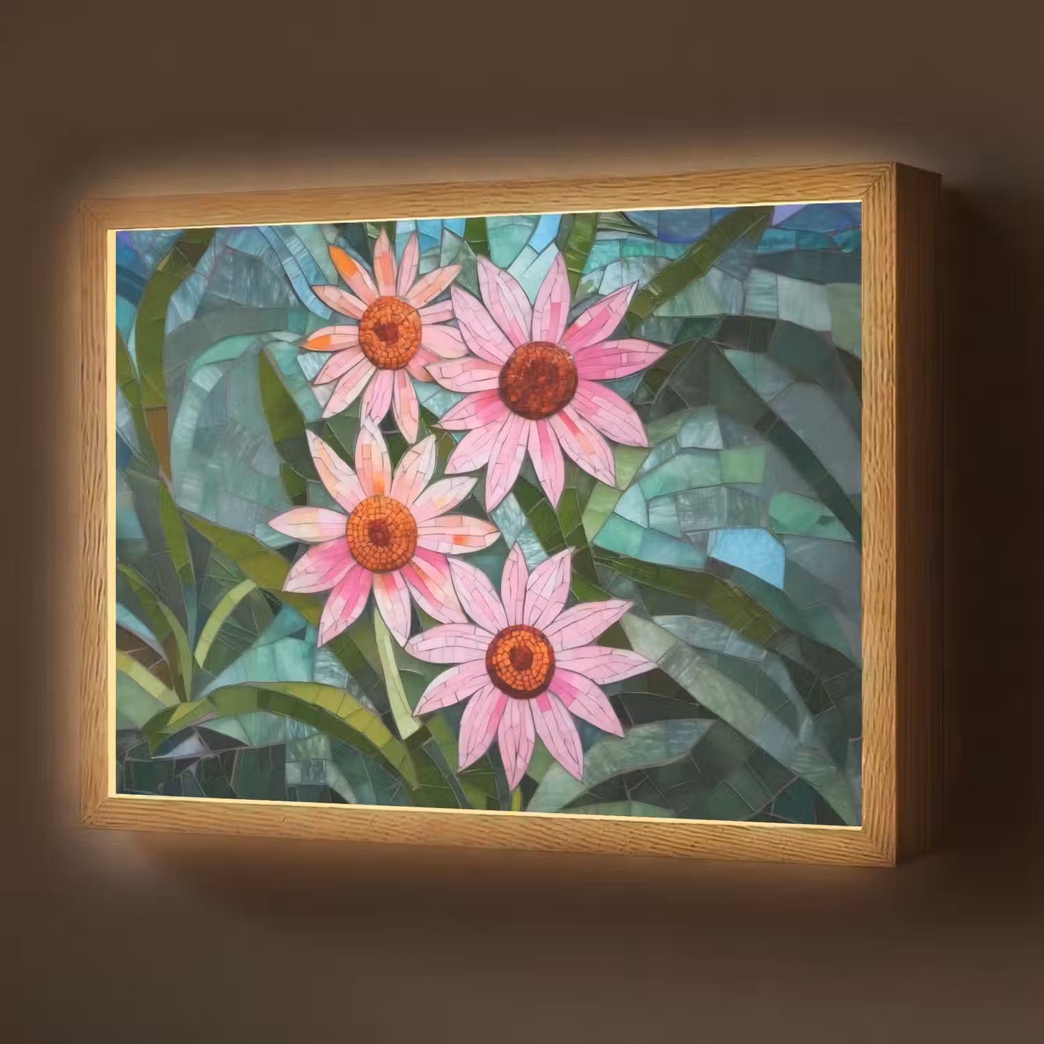 Bloemen - Roze - Glasmozaïek Light Box met batterij (Wandlamp) middel -z3d_website
