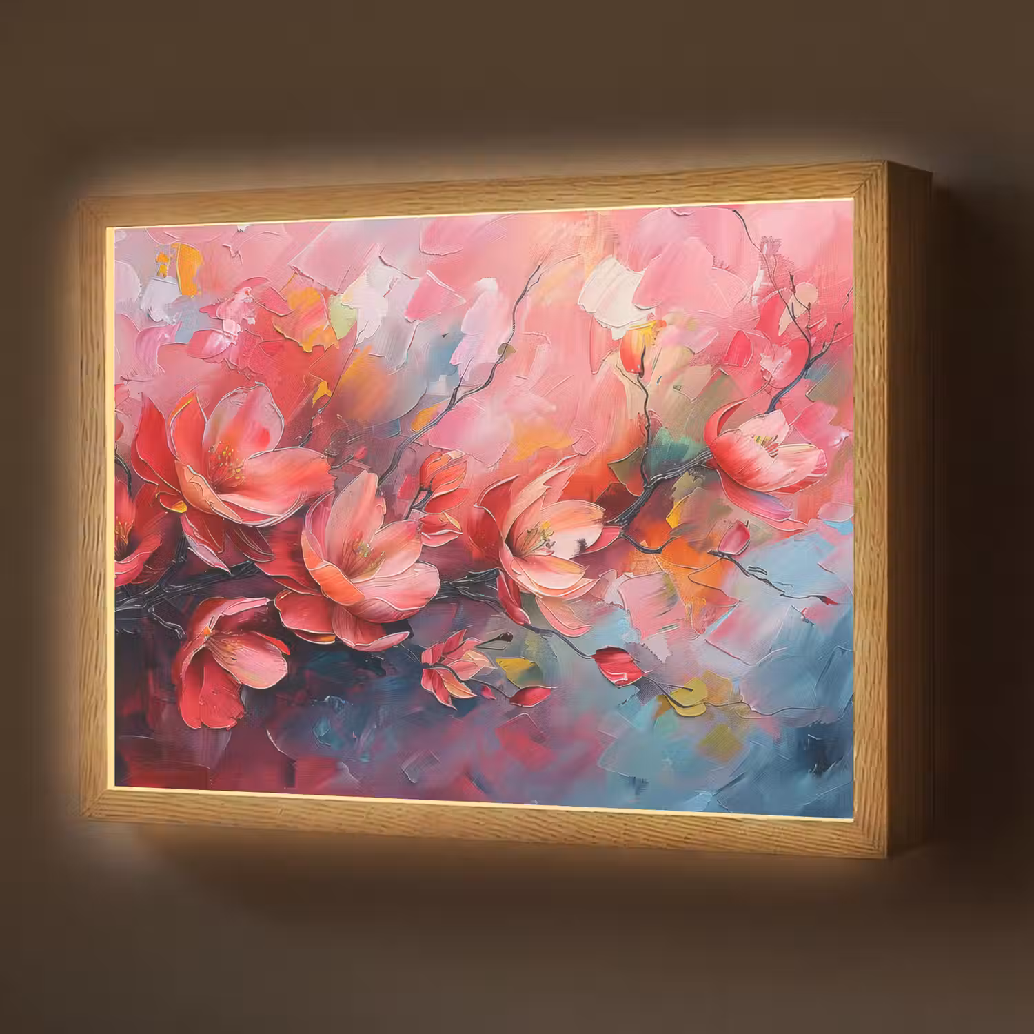 Bloemen - Roze - Natuur- Kunst - Abstract Light Box met batterij (Wandlamp) middel -z3d_website