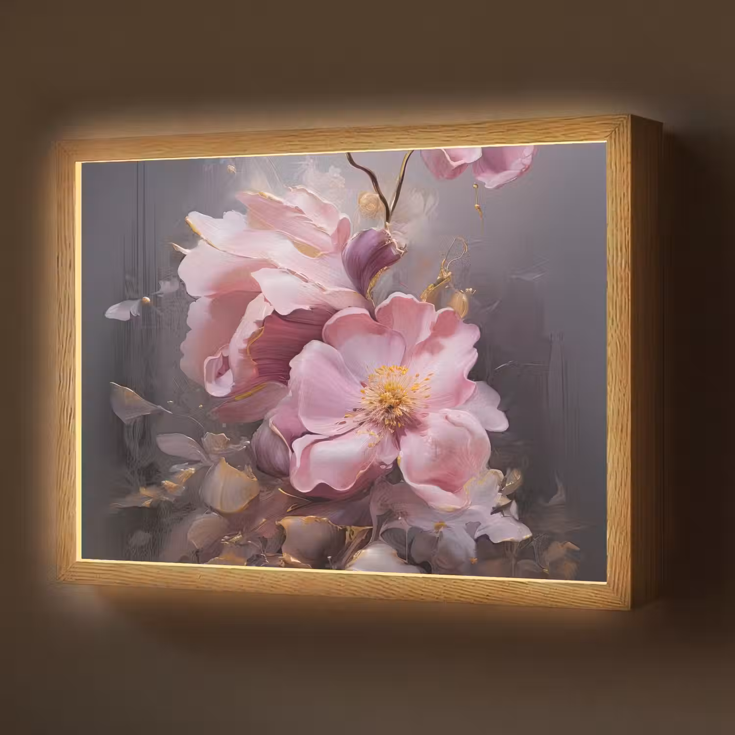 Bloemen - Roze - Stilleven - Kunst Light Box met batterij (Wandlamp) middel -z3d_website