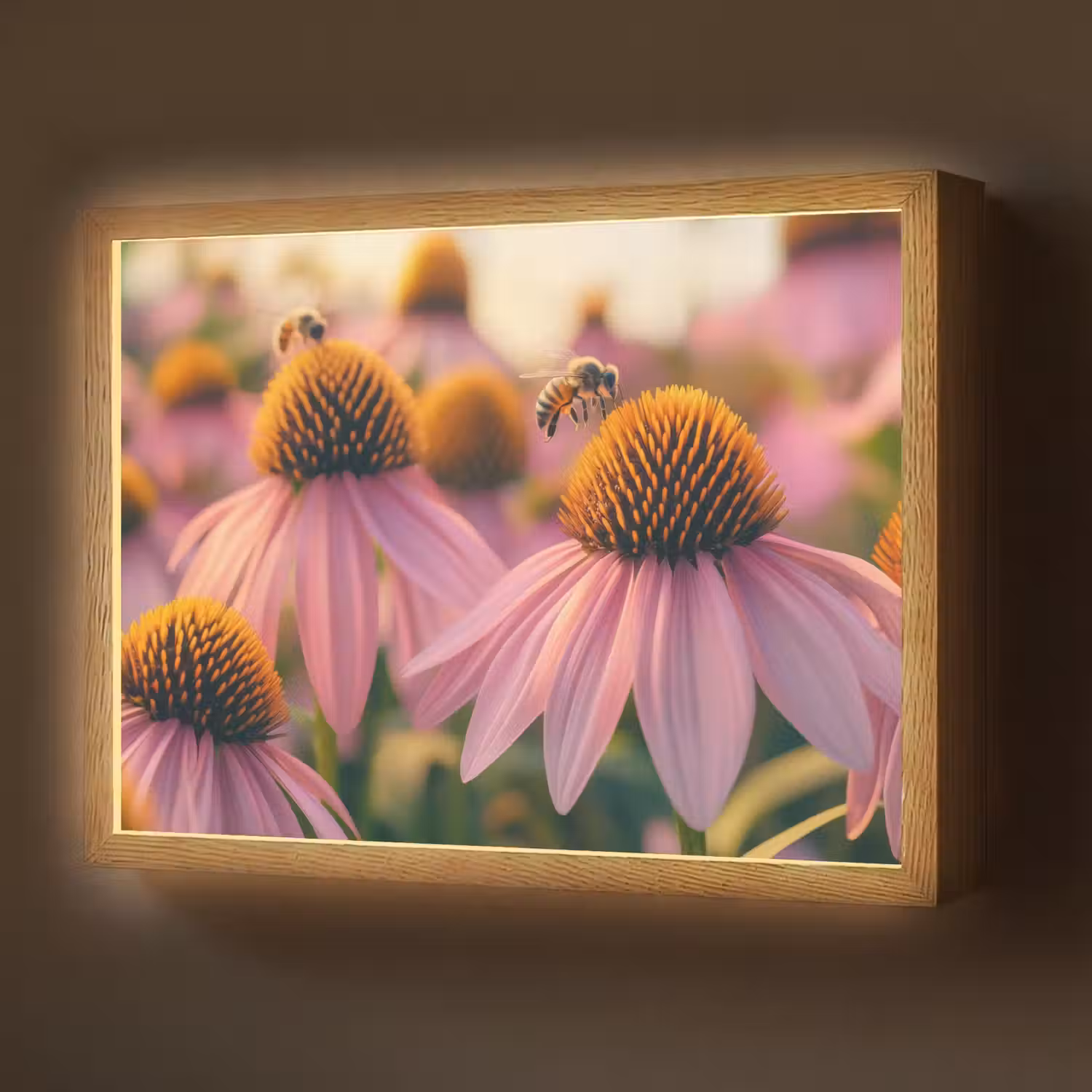 Bloemen - Paars - Bijen Light Box met batterij (Wandlamp) middel -z3d_website