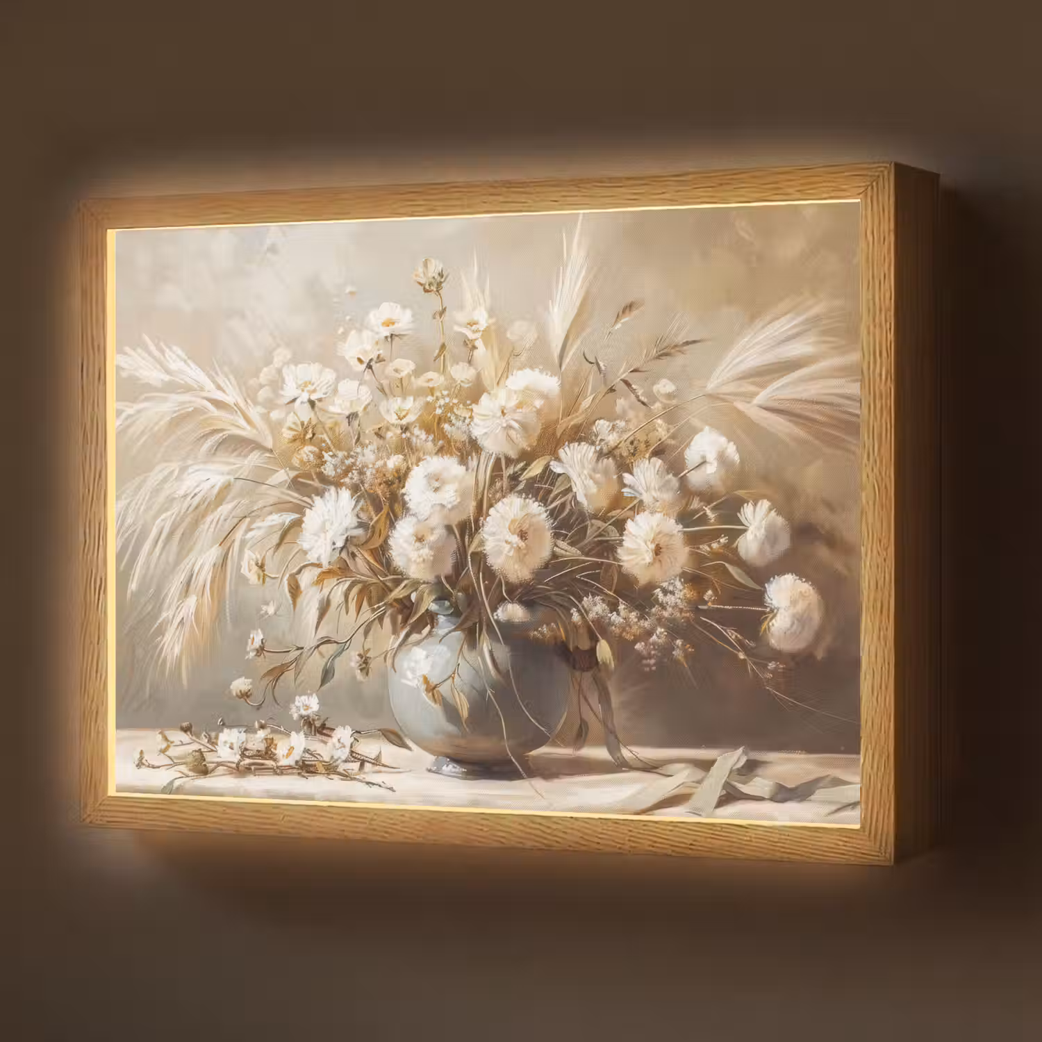 Bloemen - Vaas - Stilleven - Beige Light Box met batterij (Wandlamp) middel -z3d_website