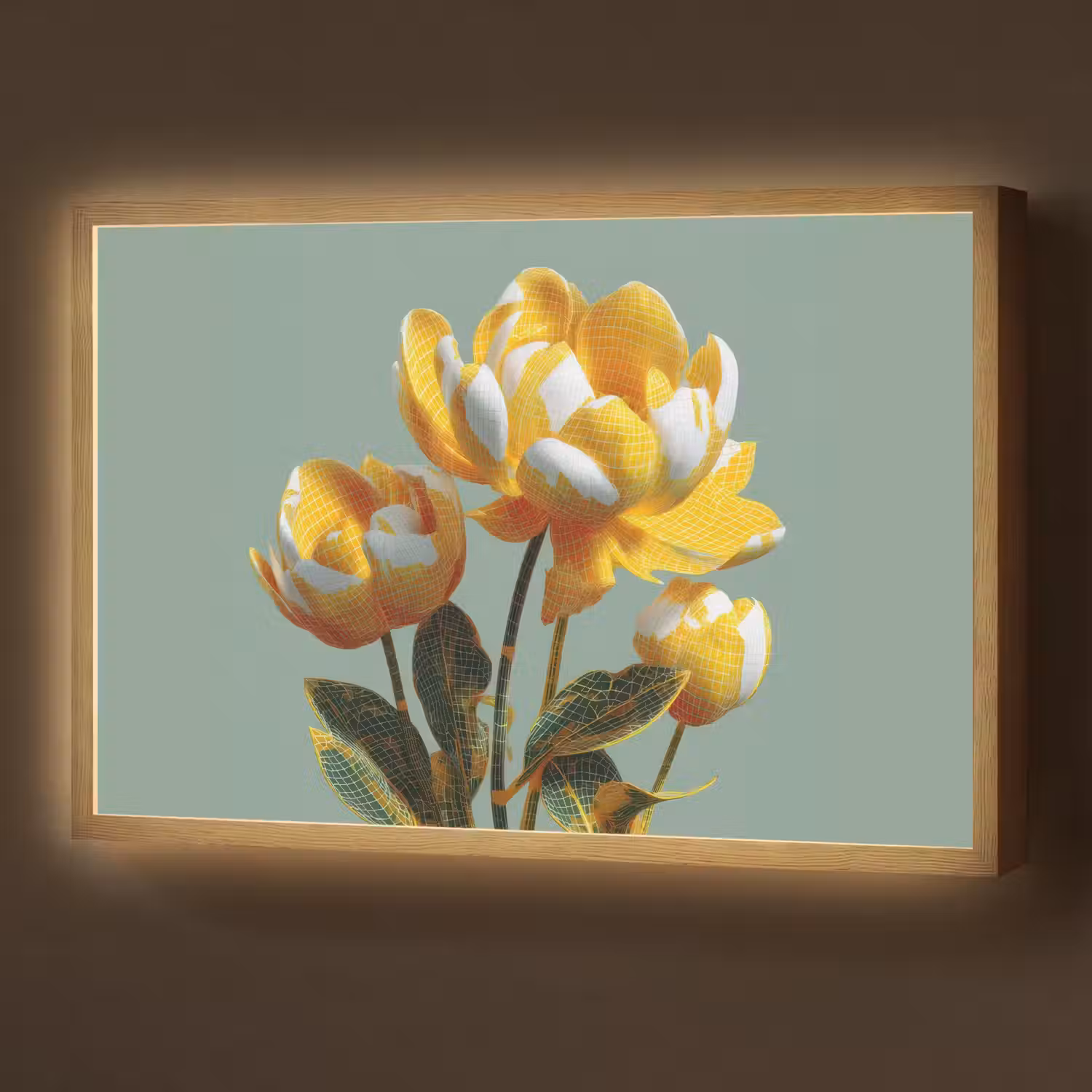 Bloemen - Geel - Bladeren - Structuur Light Box met batterij (Wandlamp) middel -z3d_website