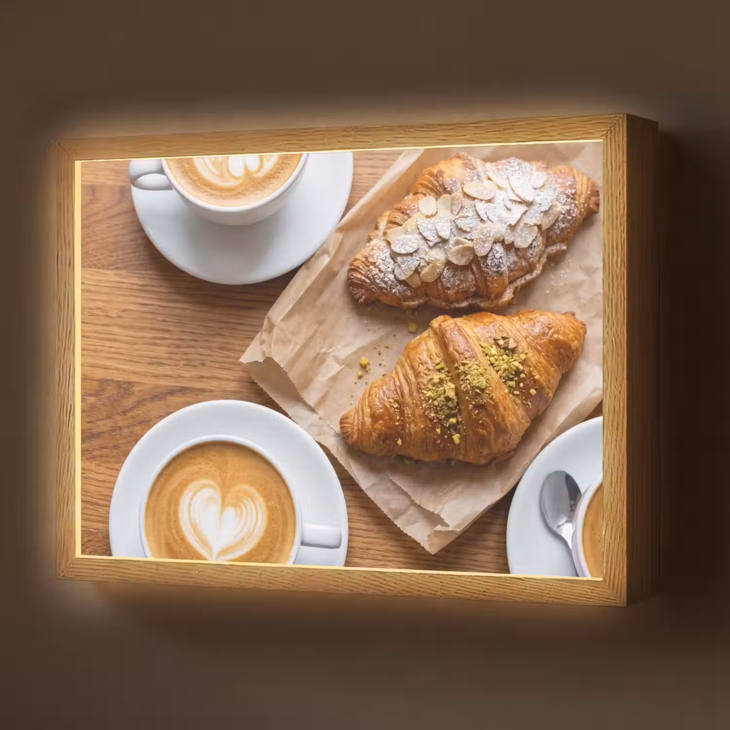 Eten - Croissant - Koffie - Ontbijt - Modern Light Box met batterij (Wandlamp) middel -z3d_website