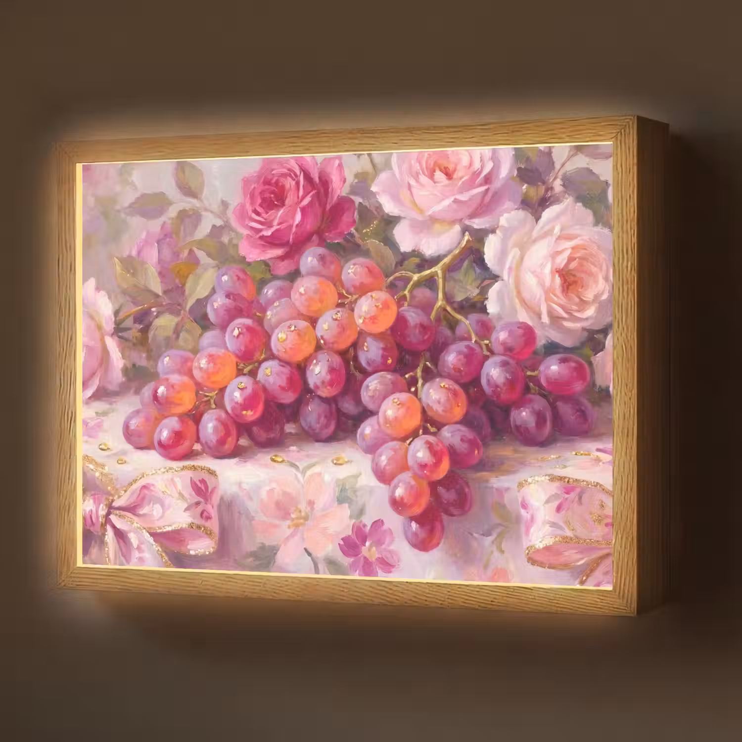 Eten - Bloemen - Stilleven - Roze - Goud Light Box met batterij (Wandlamp) middel -z3d_website