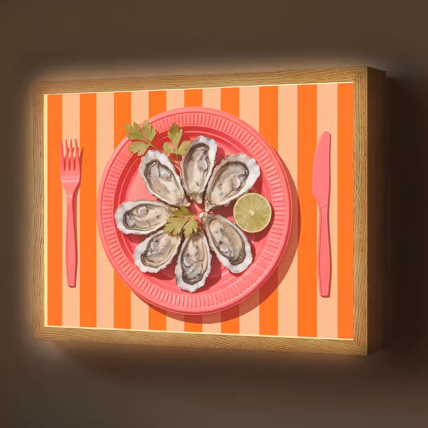 Eten - Oester - Zeevruchten - Oranje - Modern Light Box met batterij (Wandlamp) middel -z3d_website