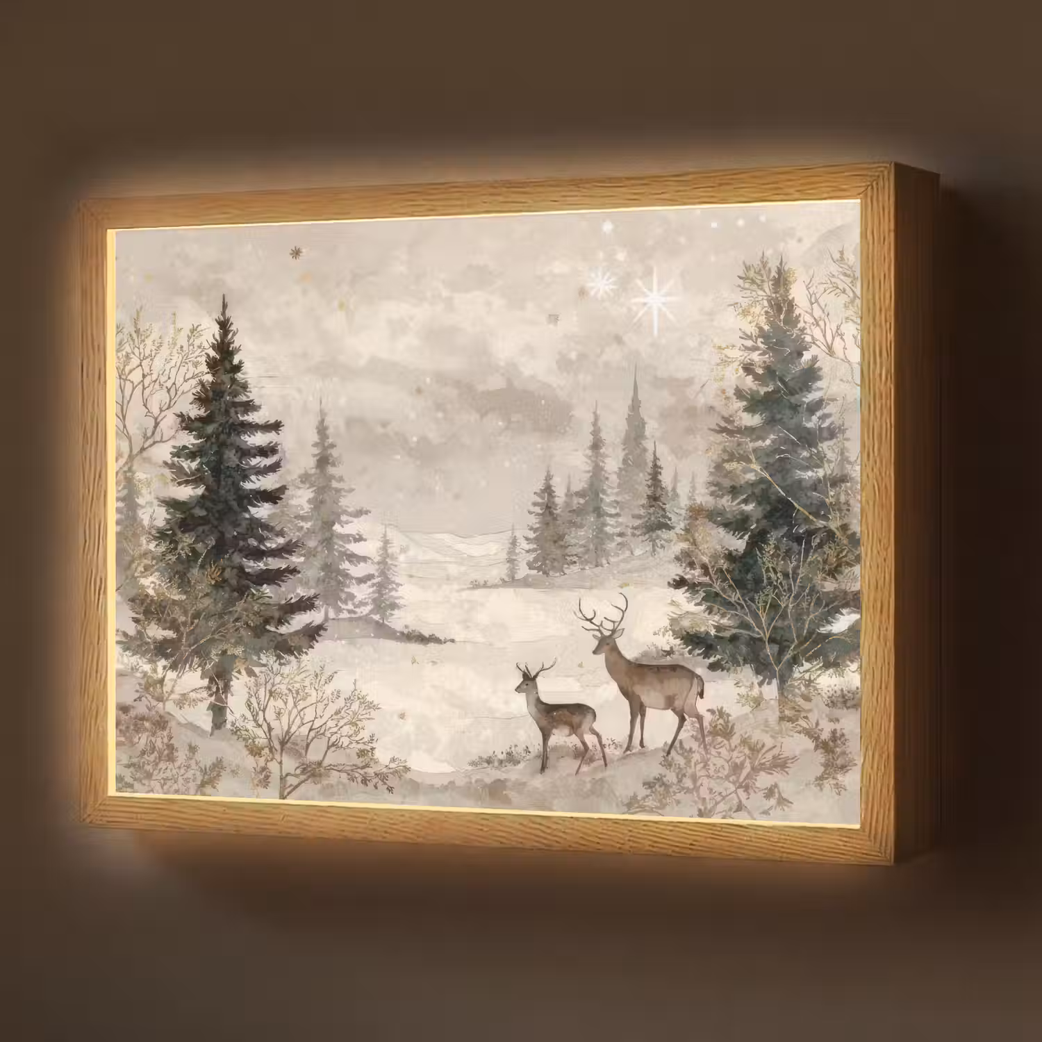 Bos - Herten - Winter - Sneeuw Light Box met batterij (Wandlamp) middel -z3d_website