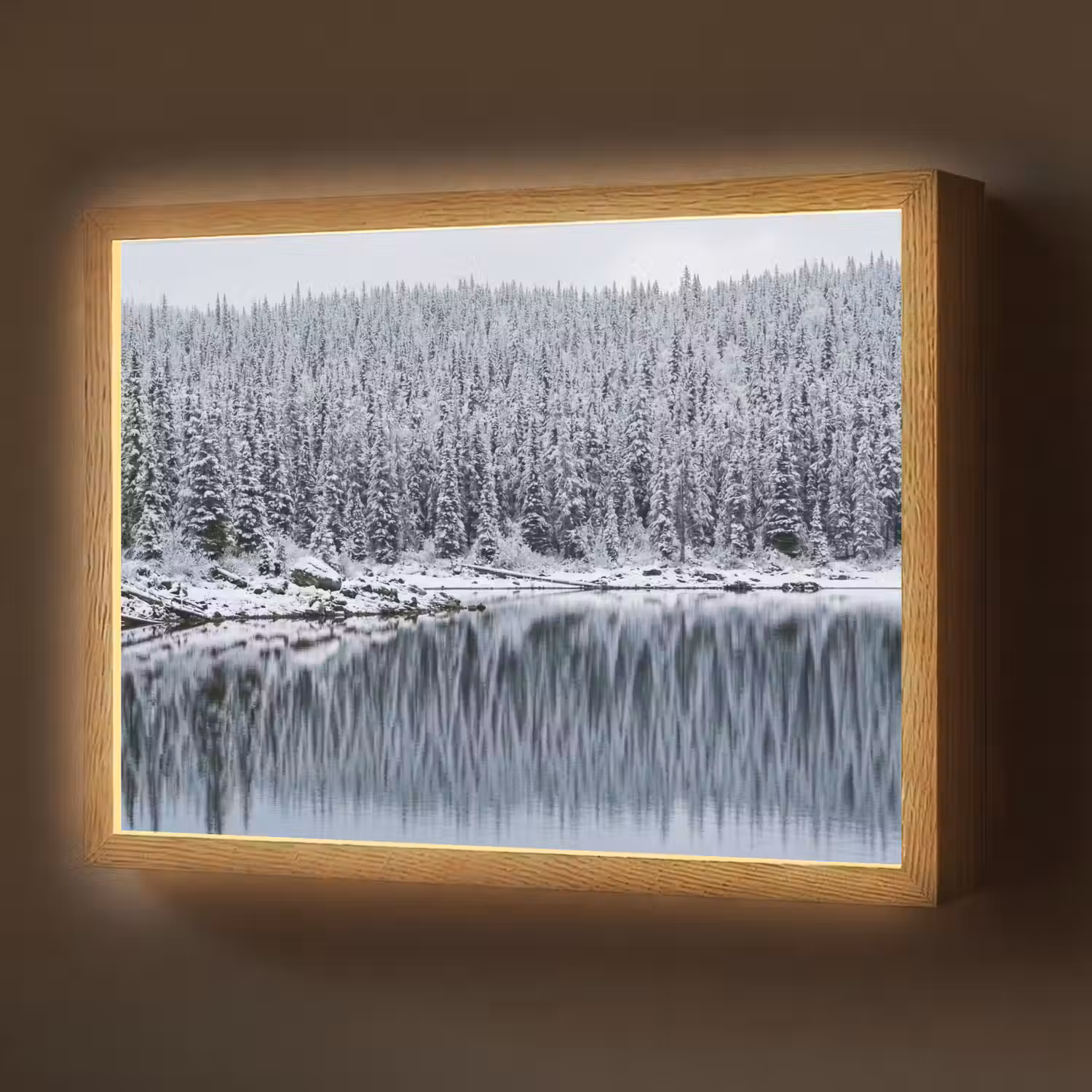 Bos - Reflectie - Meer - Winter - Serene Light Box met batterij (Wandlamp) middel -z3d_website