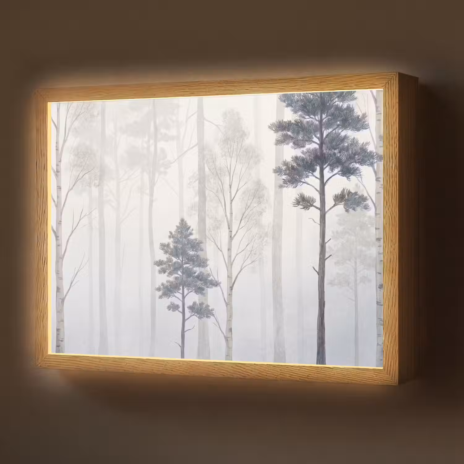 Bos - Bomen - Mist - Natuur - Illustratie - Grijs Light Box met batterij (Wandlamp) middel -z3d_website