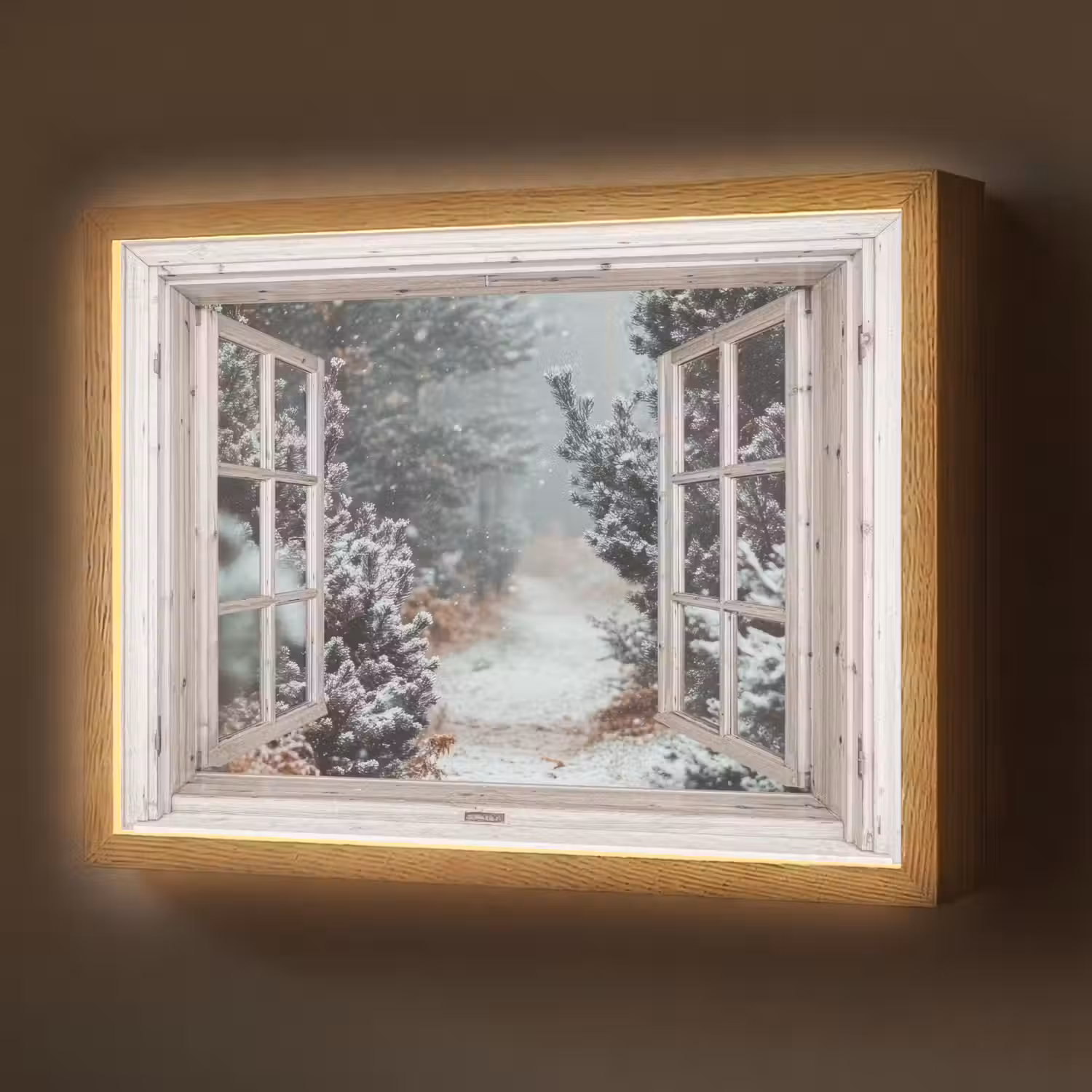 Bos - Winter - Bomen - Natuur - Pad - Doorkijk - Wit Light Box met batterij (Wandlamp) middel -z3d_website