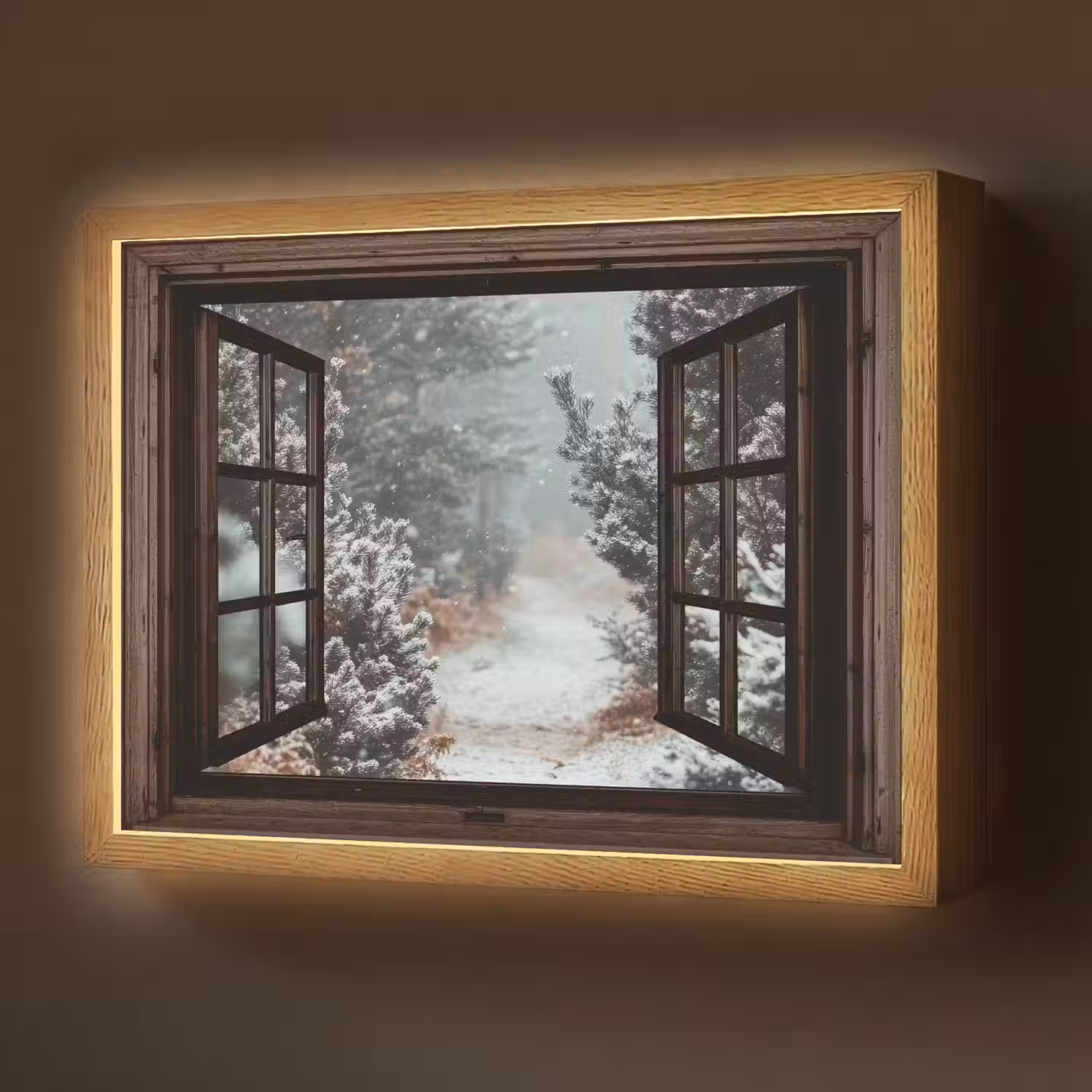 Bos - Winter - Bomen - Natuur - Pad - Doorkijk Light Box met batterij (Wandlamp) middel -z3d_website