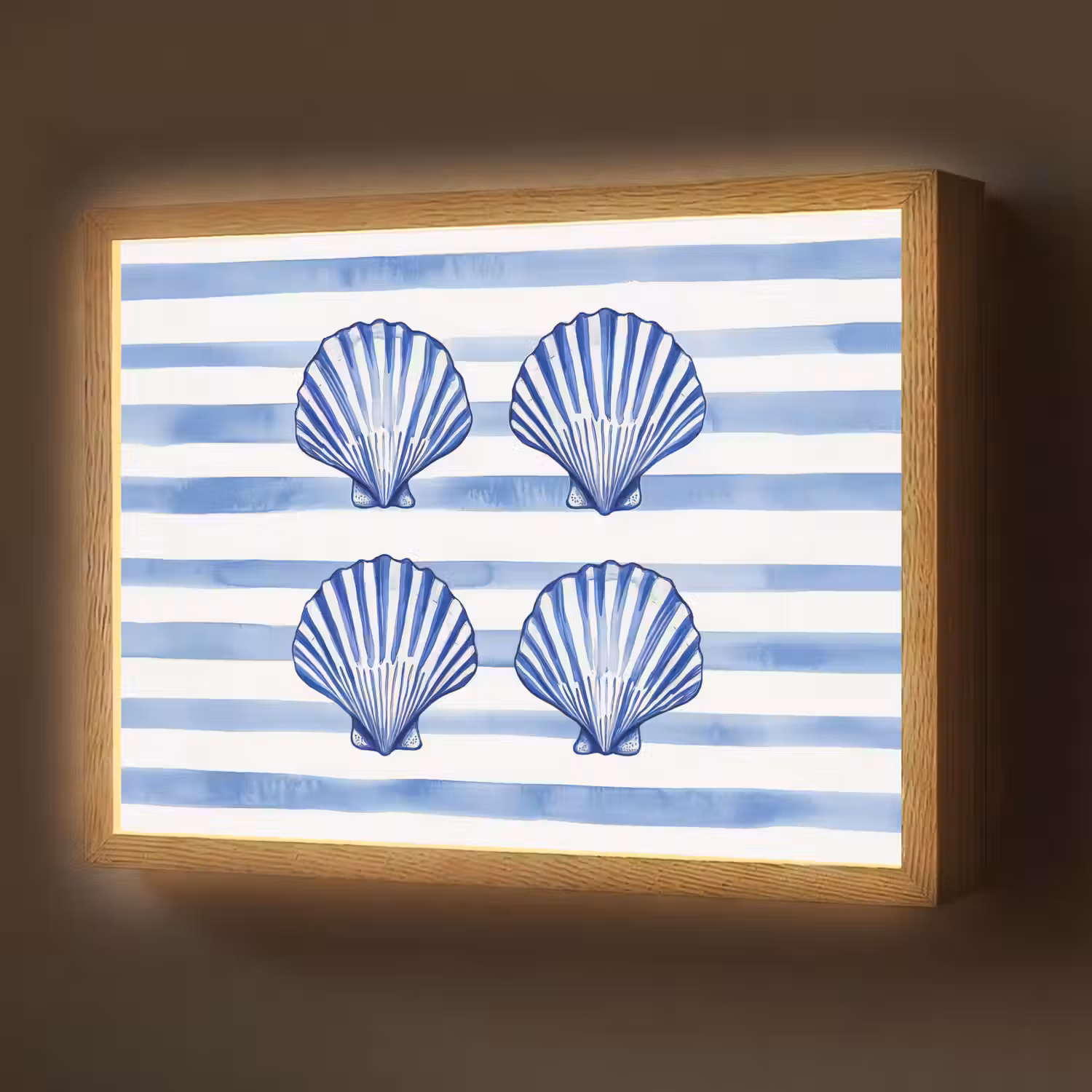 Vier schelpen - Blauw - Wit - Strepen Light Box met batterij (Wandlamp) middel -z3d_website
