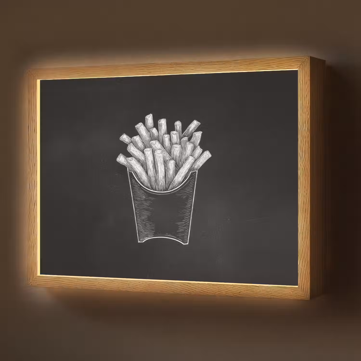 Friet - Witte krijttekening - Zwart Light Box met batterij (Wandlamp) middel -z3d_website