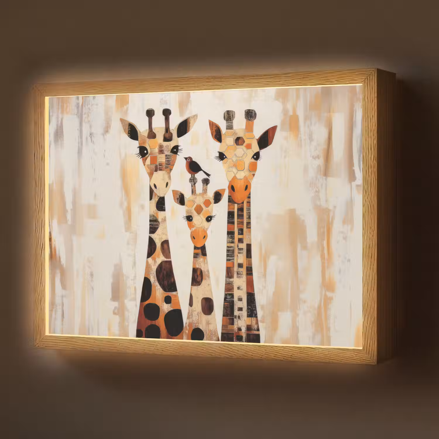 Giraffen - Cartoon - Crème Light Box met batterij (Wandlamp) middel -z3d_website