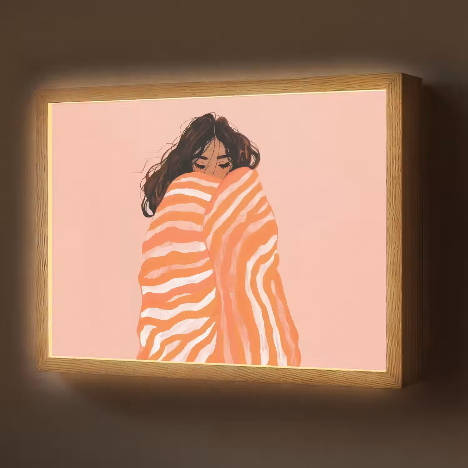 Meisje - Deken - Gestreept - Oranje Light Box met batterij (Wandlamp) middel -z3d_website