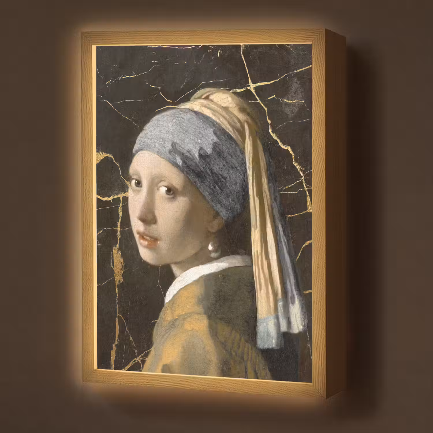Meisje met de parel - Johannes Vermeer - Goud Light Box met batterij (Wandlamp) middel -z3d_website