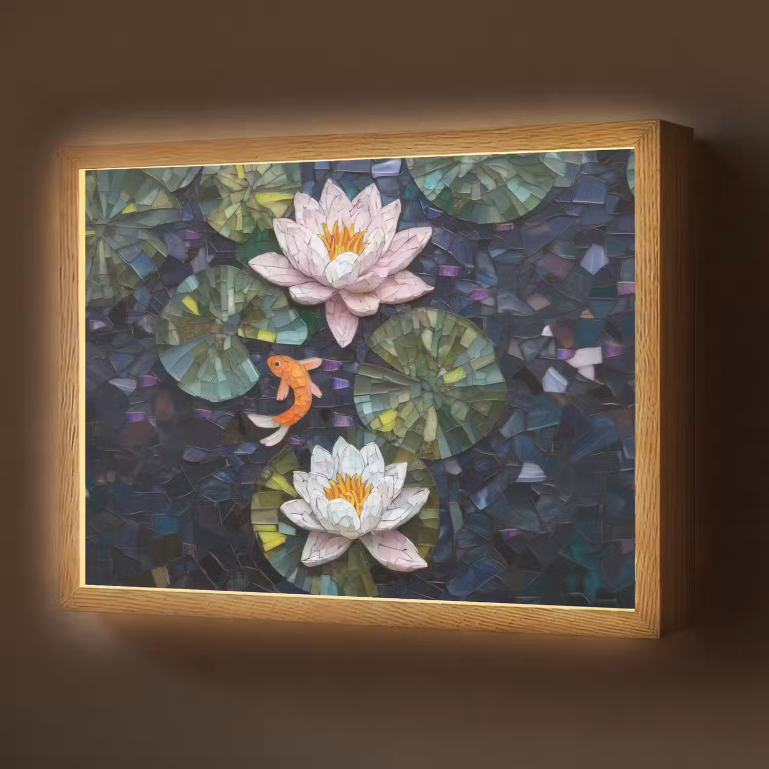 Glasstukjes - Leliebladeren - Vis - Oranje Light Box met batterij (Wandlamp) middel -z3d_website