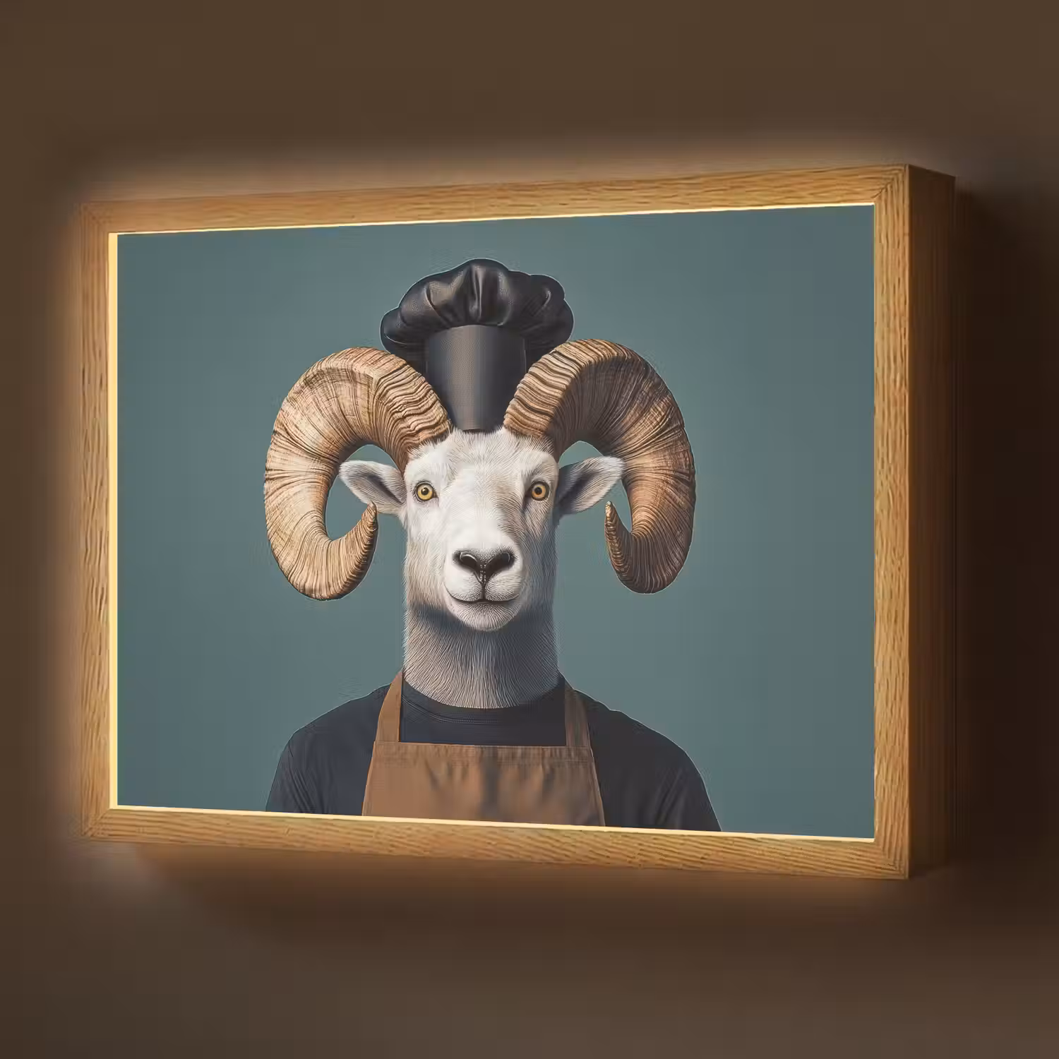 Geit - Hoorns - Kokskleding Light Box met batterij (Wandlamp) middel -z3d_website