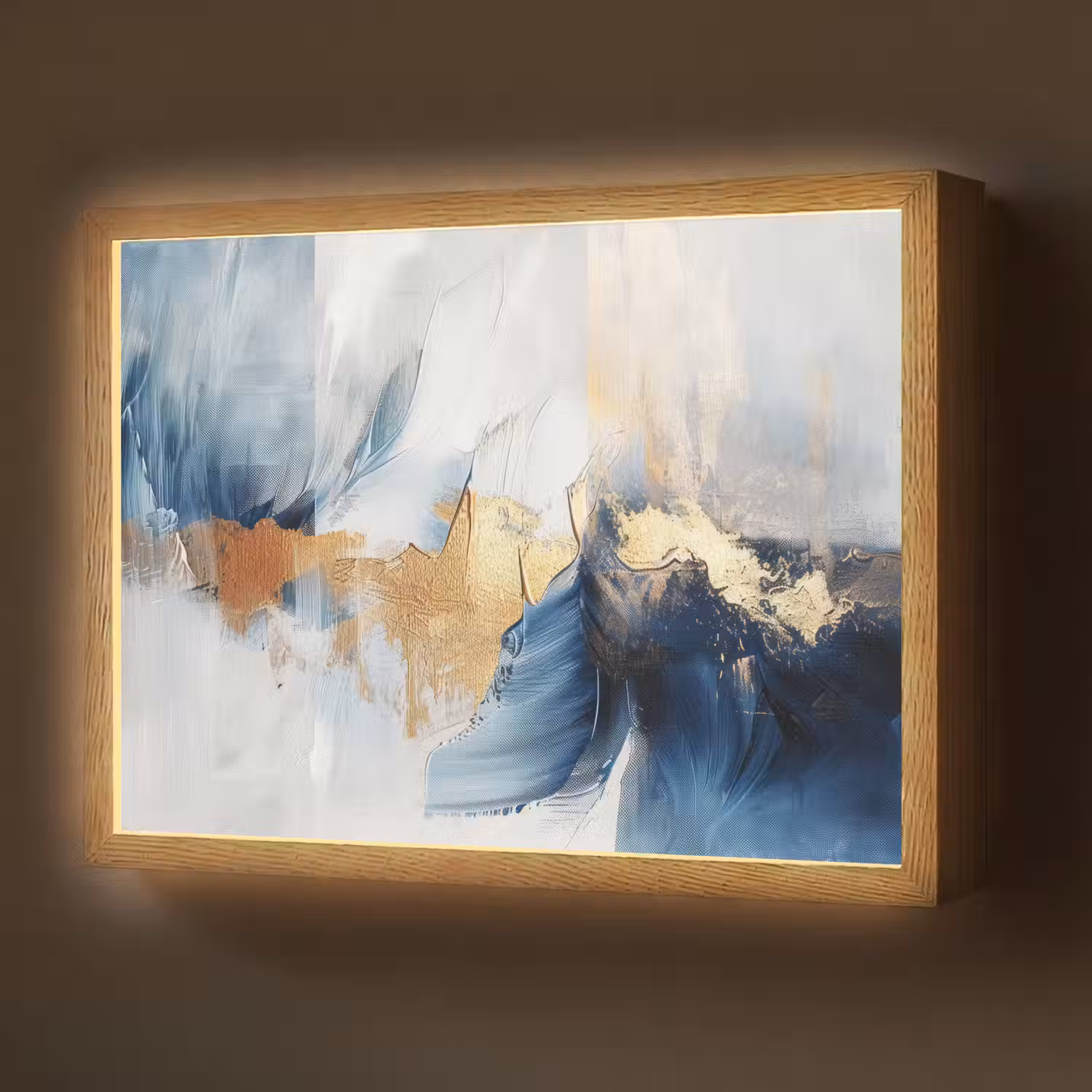 Goud - Blauw - Verf - Kunst - Modern Light Box met batterij (Wandlamp) middel -z3d_website