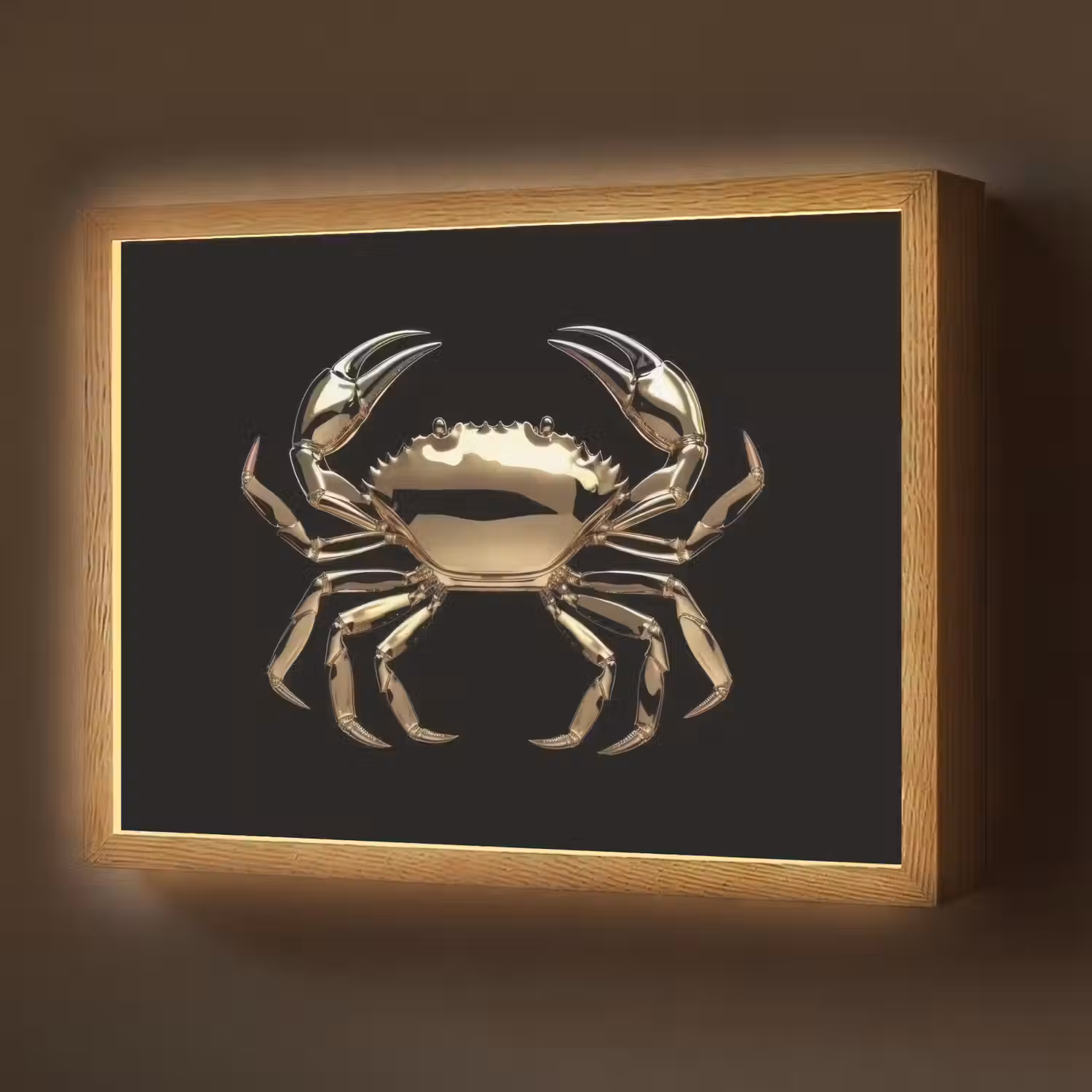 Goud - Krab - Dieren - Zwart Light Box met batterij (Wandlamp) middel -z3d_website