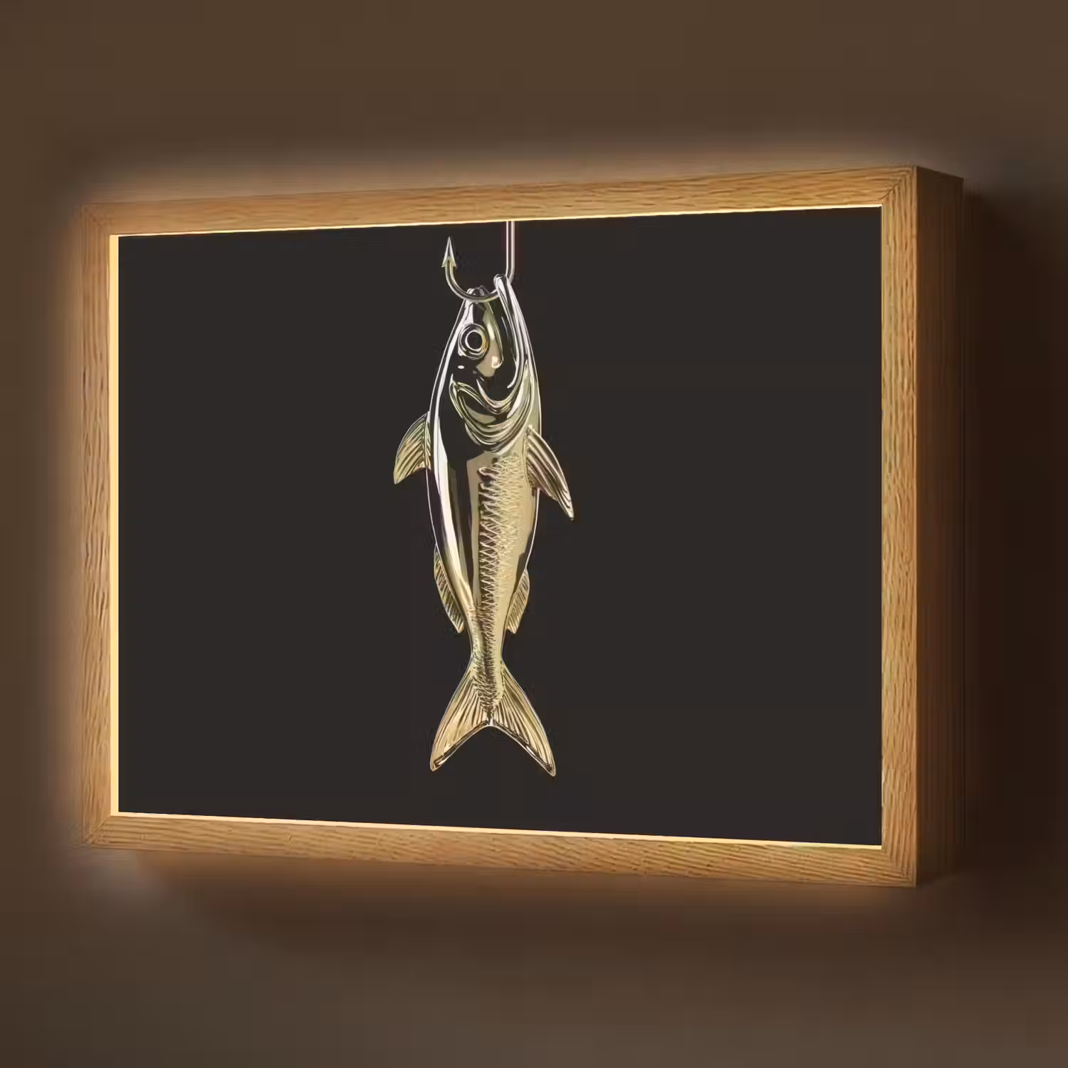 Goud - Vis - Haak - Zwart Light Box met batterij (Wandlamp) middel -z3d_website