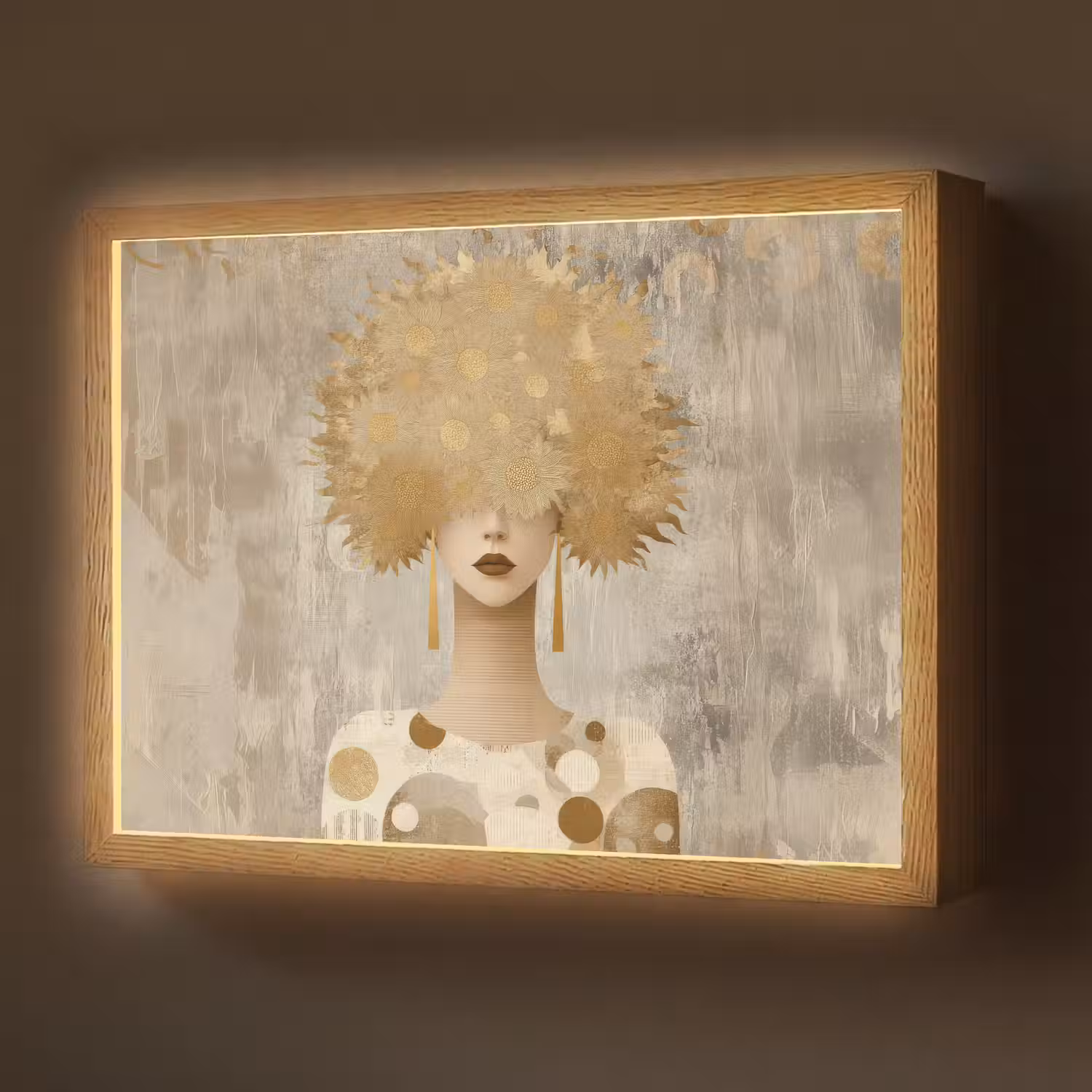 Goud - Portret - Vrouw Light Box met batterij (Wandlamp) middel -z3d_website