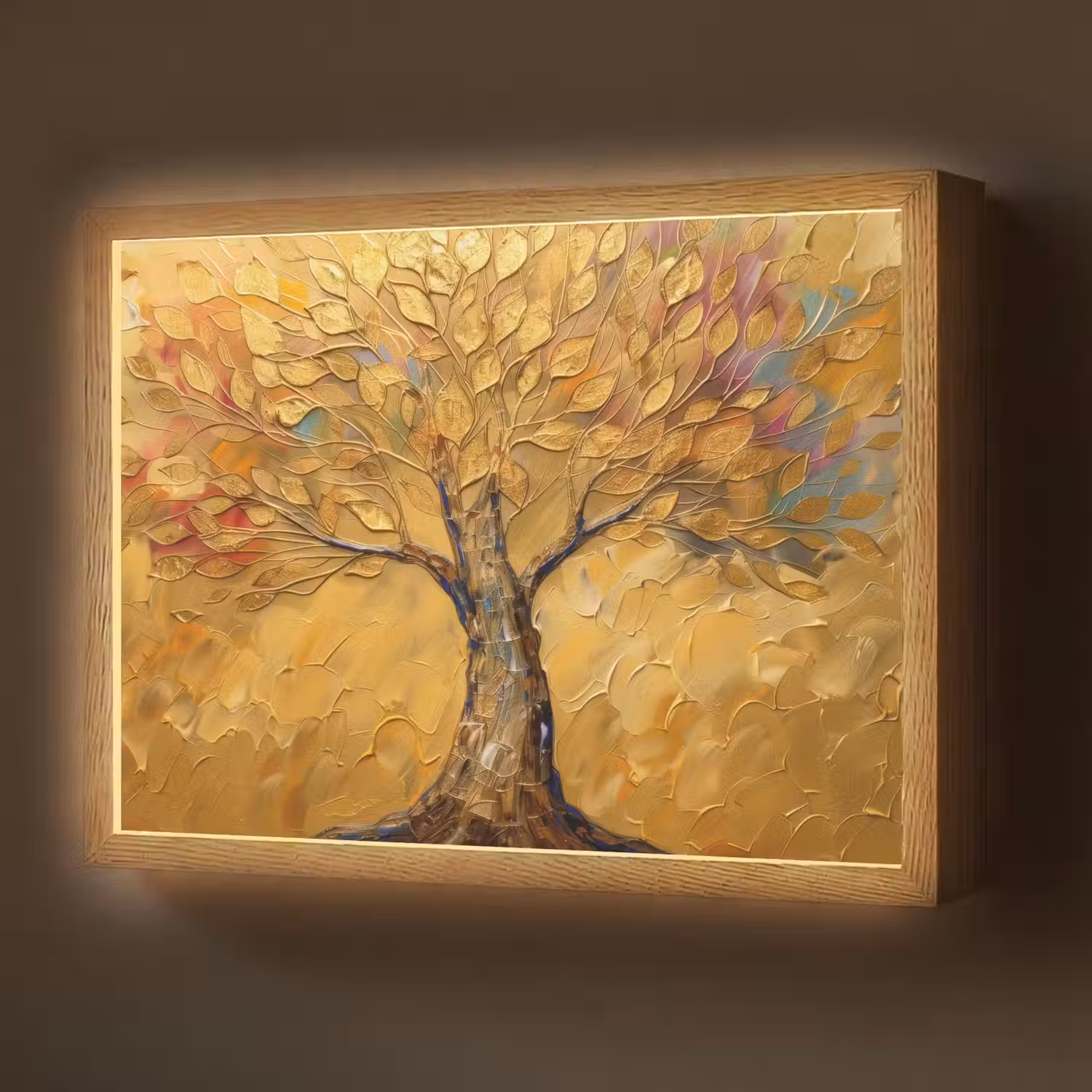 Goud - Boom - Abstract - Modern Light Box met batterij (Wandlamp) middel -z3d_website