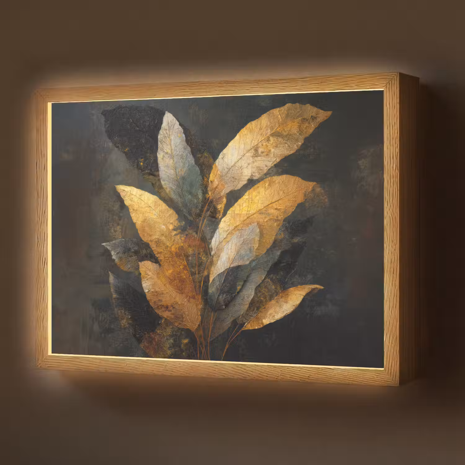 Gouden Bladcompositie – Botanische Luxe Light Box met batterij (Wandlamp) middel -z3d_website