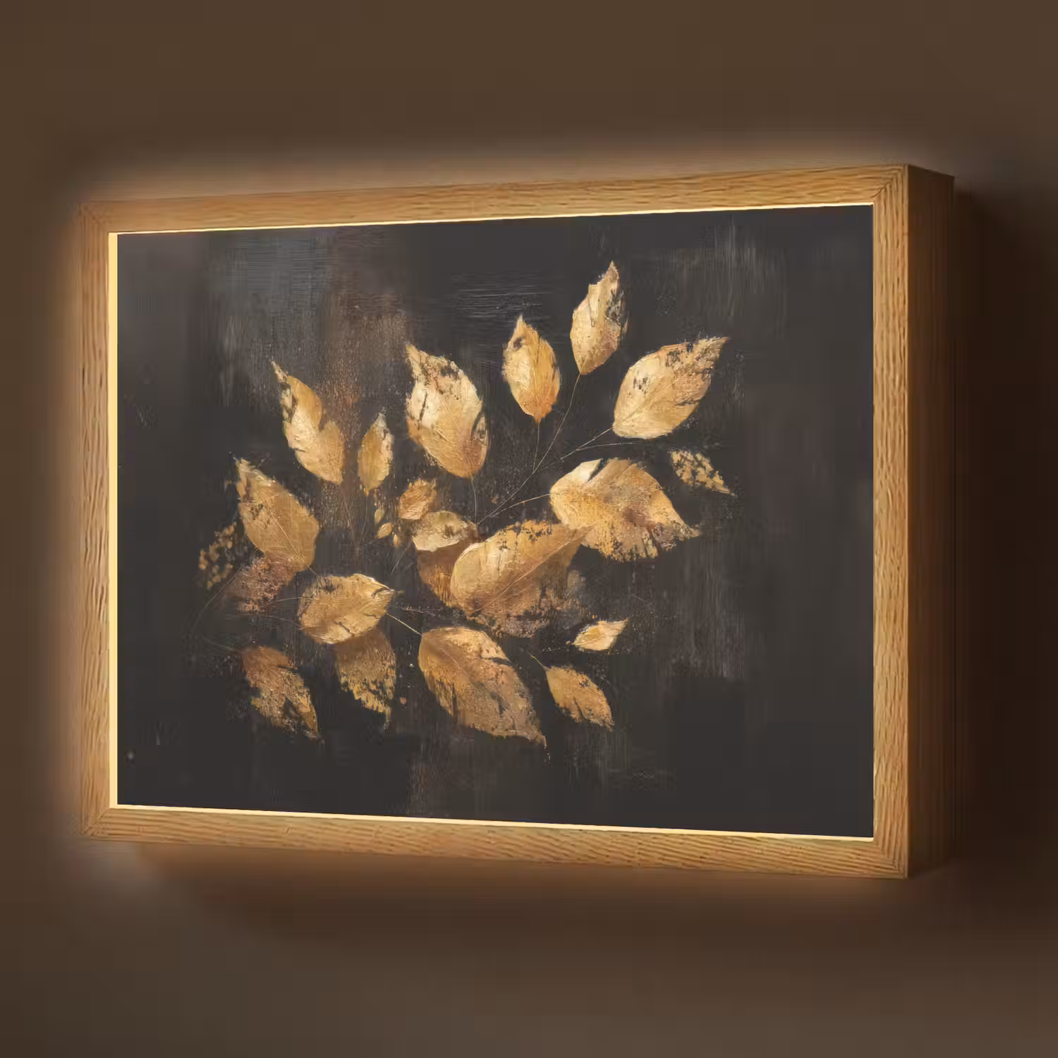 Gouden Bladeren op Donkere Achtergrond Light Box met batterij (Wandlamp) middel -z3d_website
