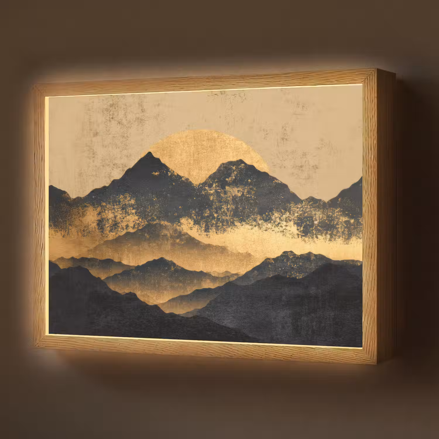 Gouden Bergen bij Maanlicht Light Box met batterij (Wandlamp) middel -z3d_website