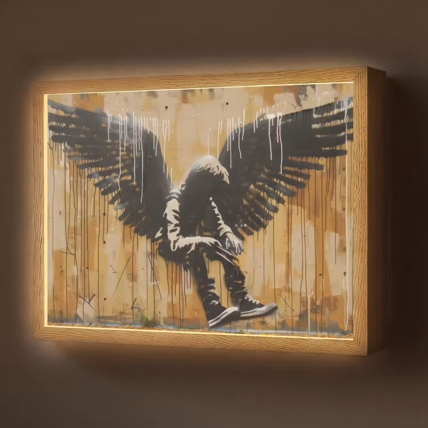 Graffiti - Kunst - Vleugels - Street art - Banksy Style Light Box met batterij (Wandlamp) middel -z3d_website