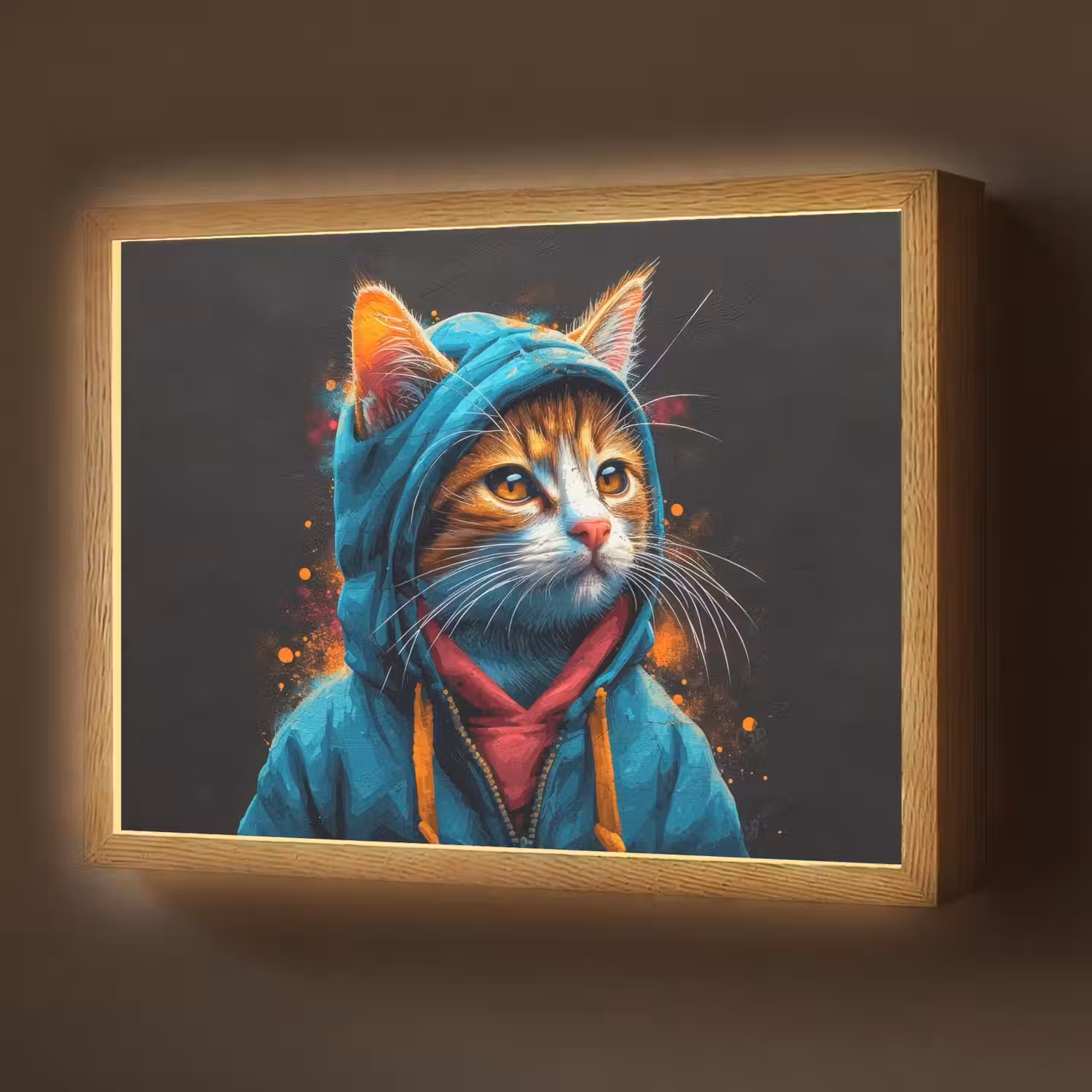 Graffiti - Kat - Zwart - Jas - Street art Light Box met batterij (Wandlamp) middel -z3d_website