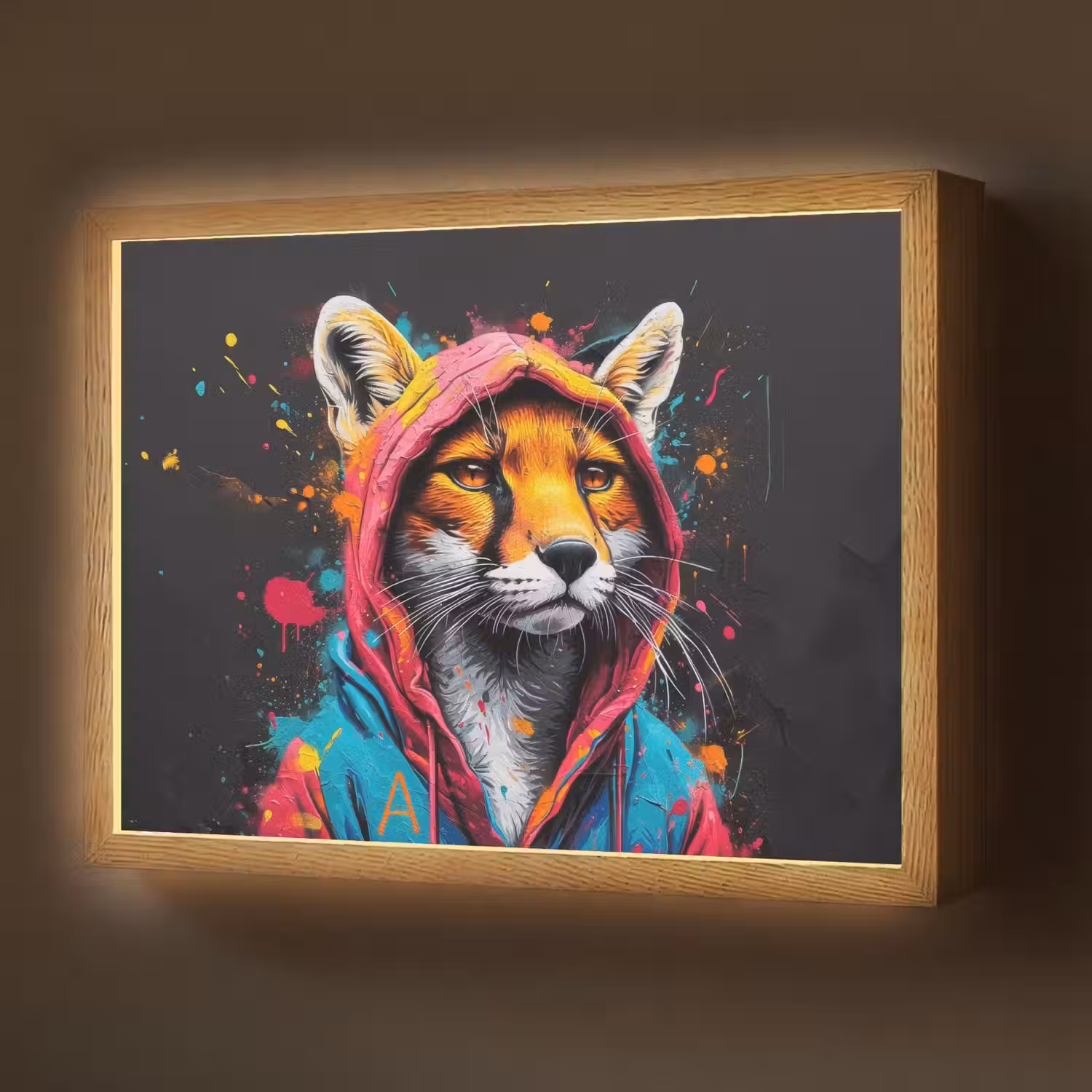 Graffiti - Vos - Jas - Pop art - Dieren Light Box met batterij (Wandlamp) middel -z3d_website