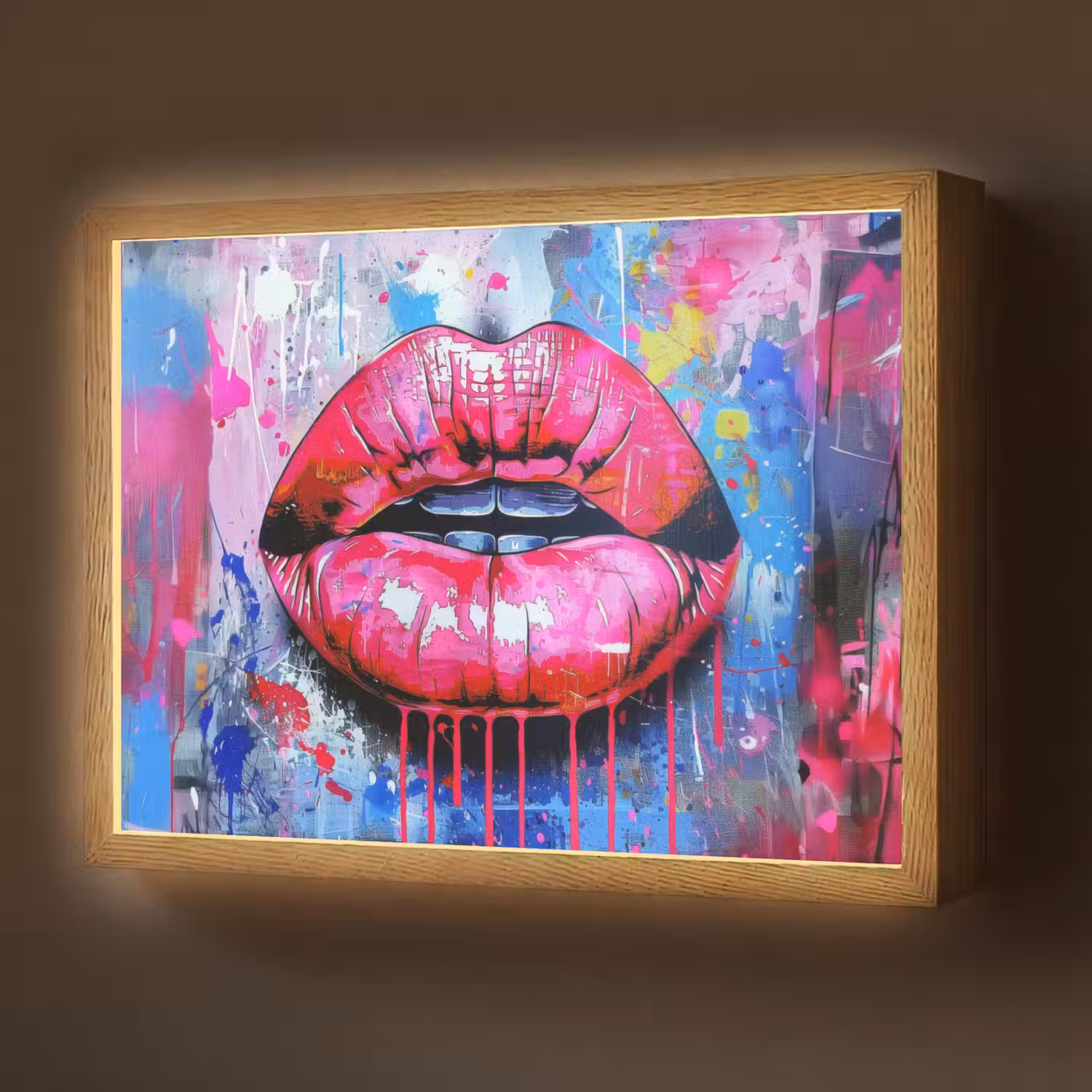 Graffiti - Lippen - Felroze - Geschilderd Light Box met batterij (Wandlamp) middel -z3d_website