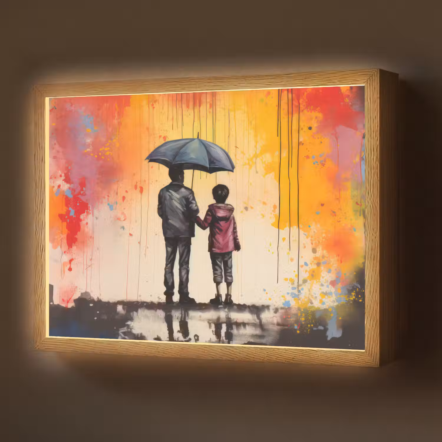 Graffiti - Paraplu - Mensen - Kleuren - Kunst Light Box met batterij (Wandlamp) middel -z3d_website