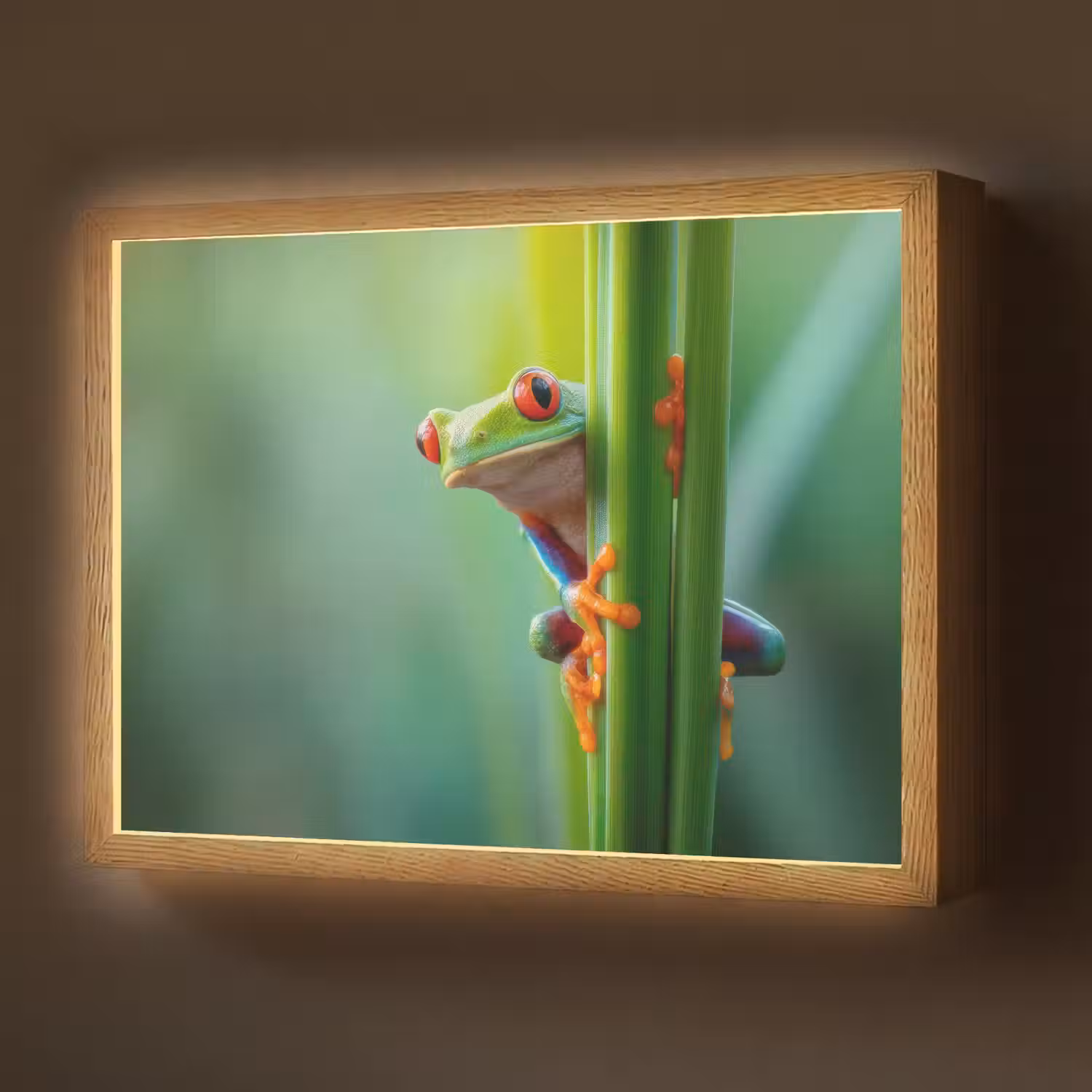 Groene kikker - Nieuwsgierig - Gras Light Box met batterij (Wandlamp) middel -z3d_website
