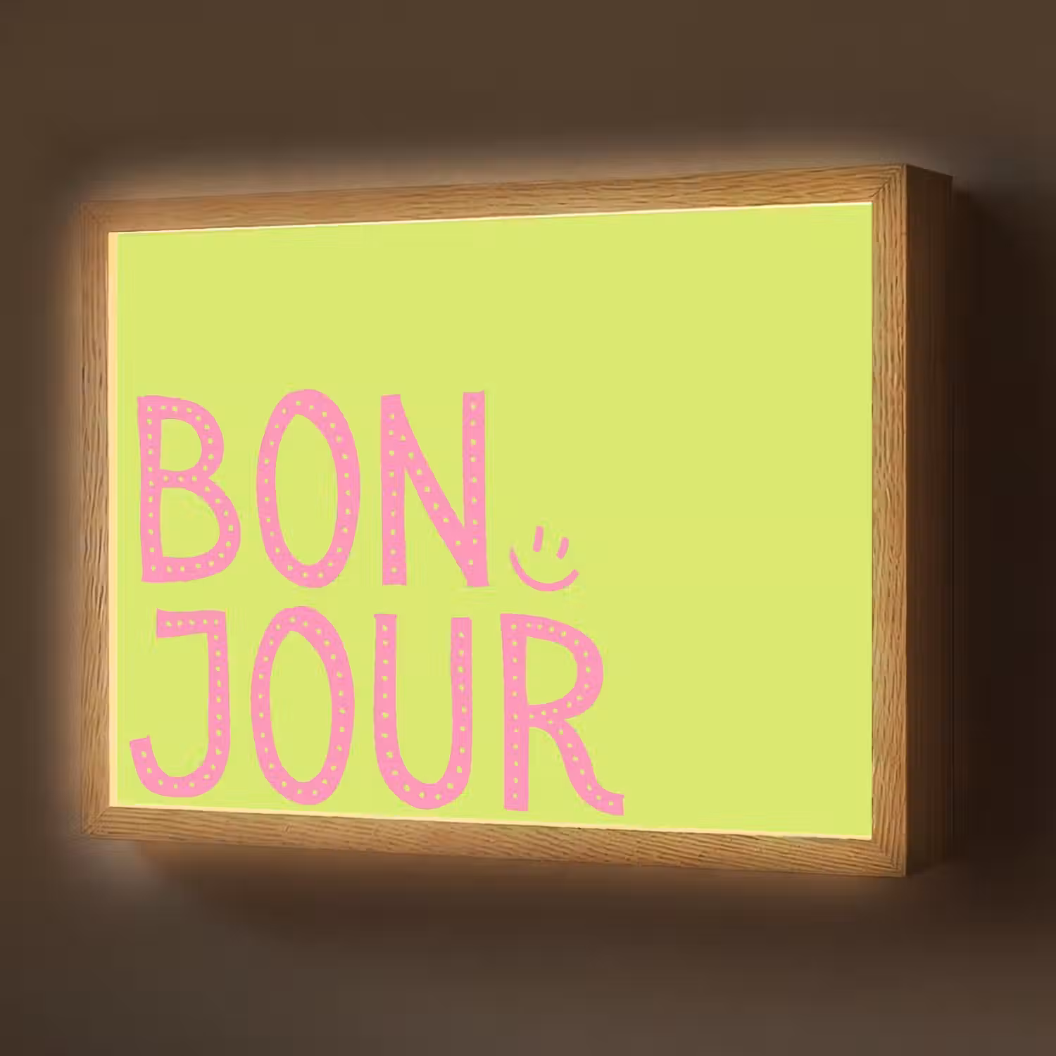 Groen - Smiley - Bonjour - Roze Light Box met batterij (Wandlamp) middel -z3d_website