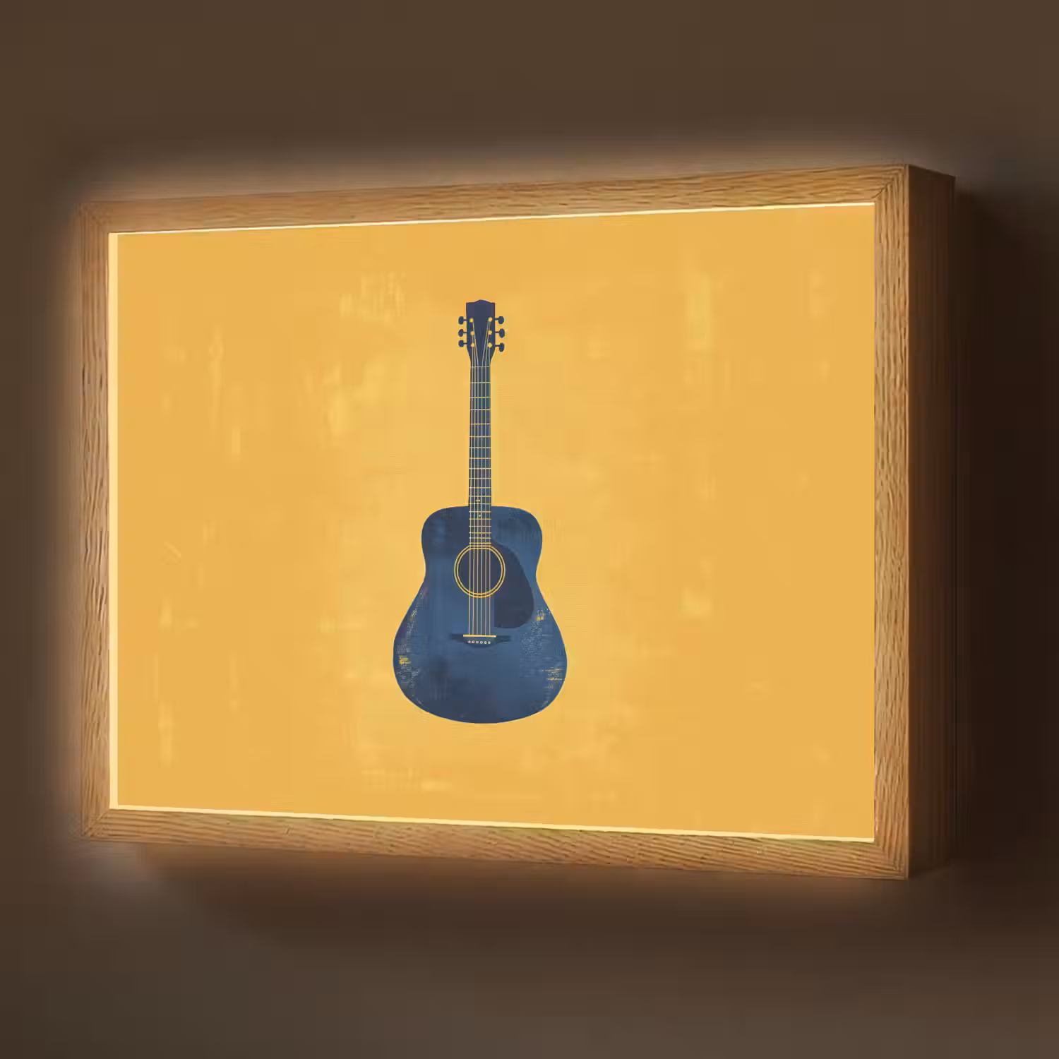 Gitaar - Akoestisch - Geel - Minimalistisch Light Box met batterij (Wandlamp) middel -z3d_website