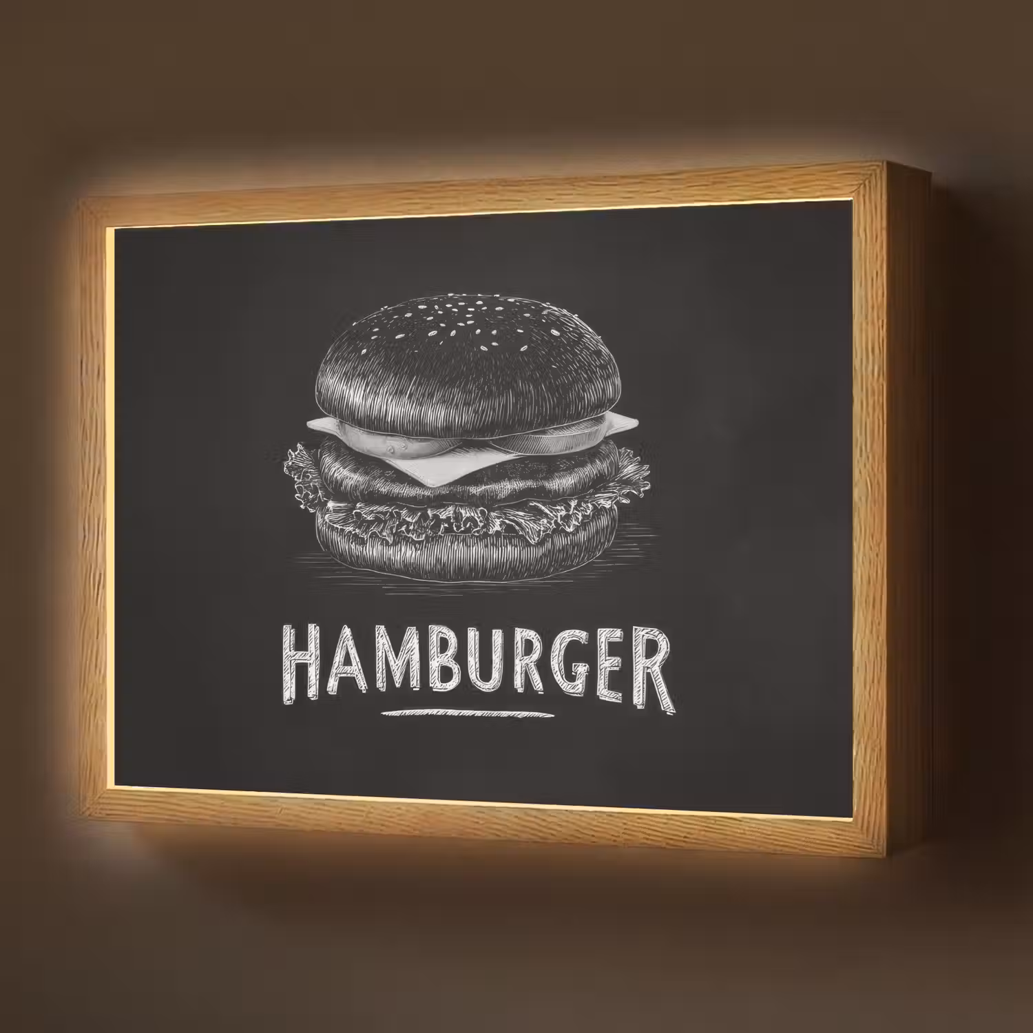 Hamburger - Krijttekst - Zwart - Wit Light Box met batterij (Wandlamp) middel -z3d_website
