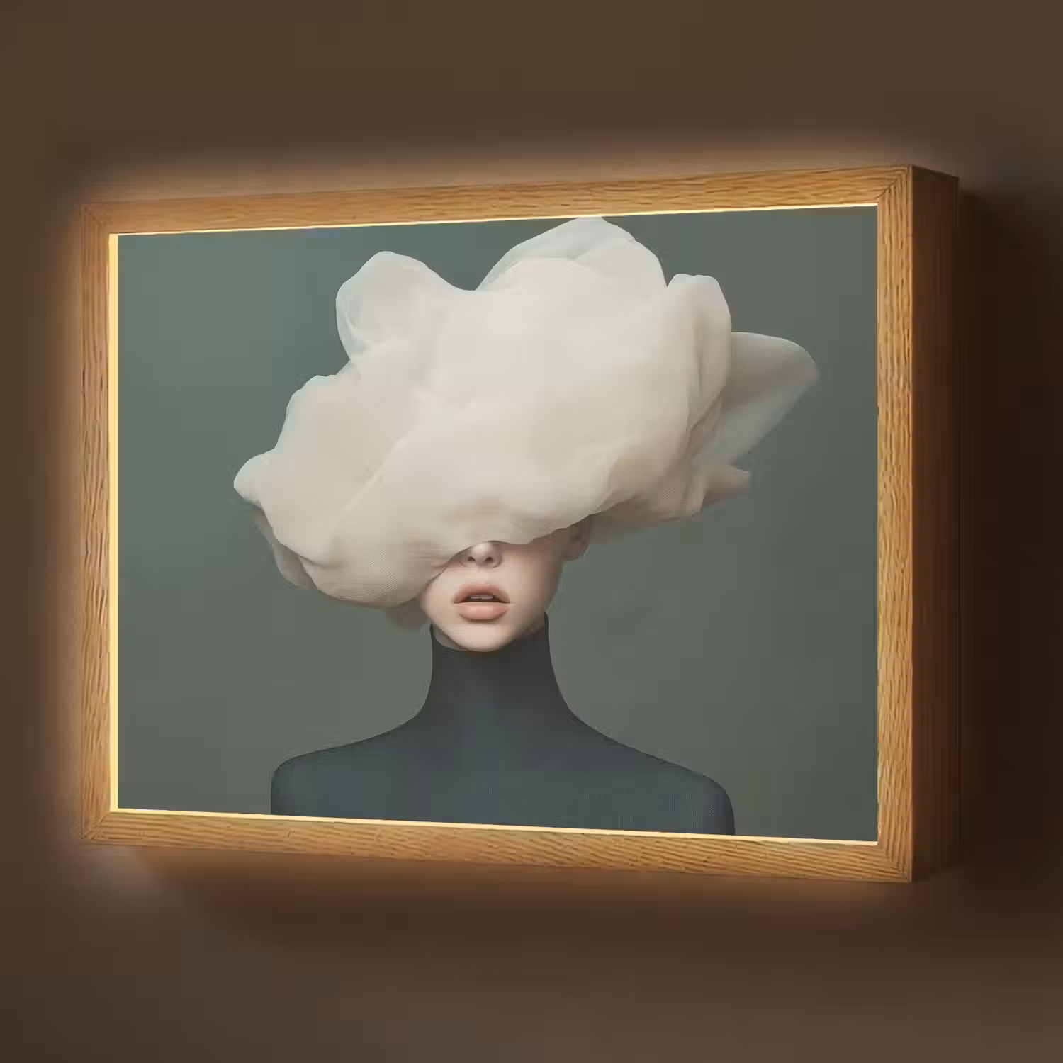 Hoed - Vrouw - Beige Light Box met batterij (Wandlamp) middel -z3d_website
